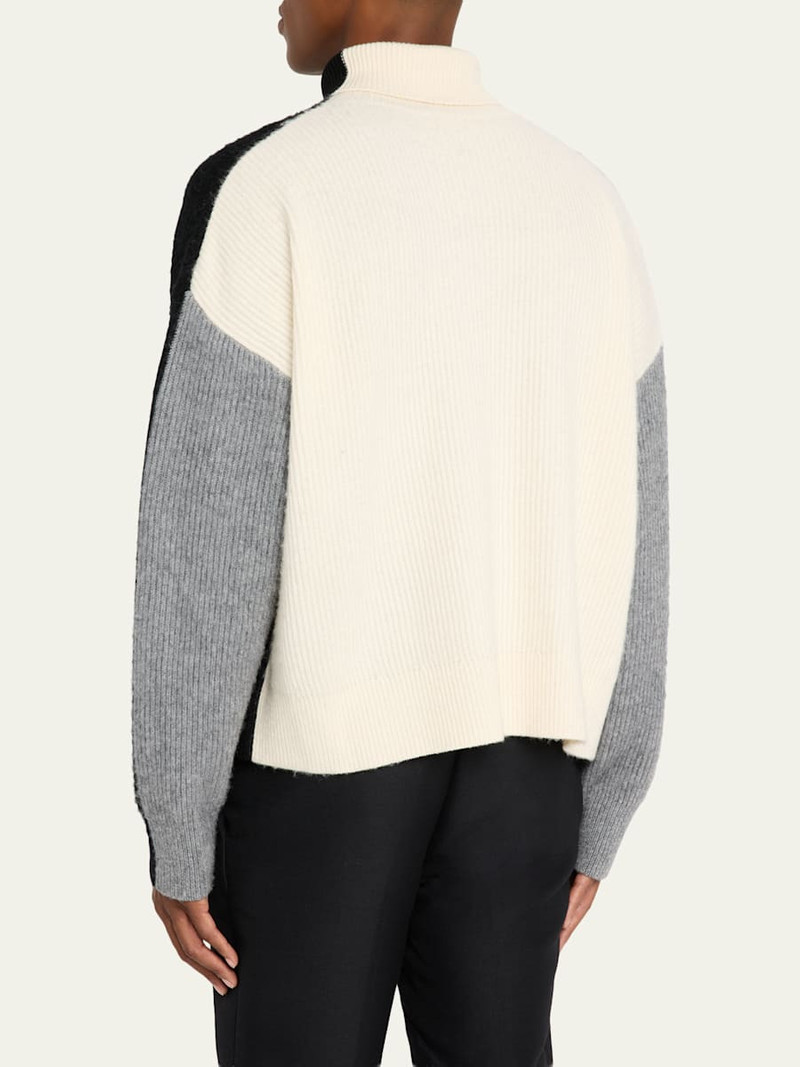 ZANKOV Men's Merino Wool and Cashmere Rib Color-Block Turtleneck Sweater outlook