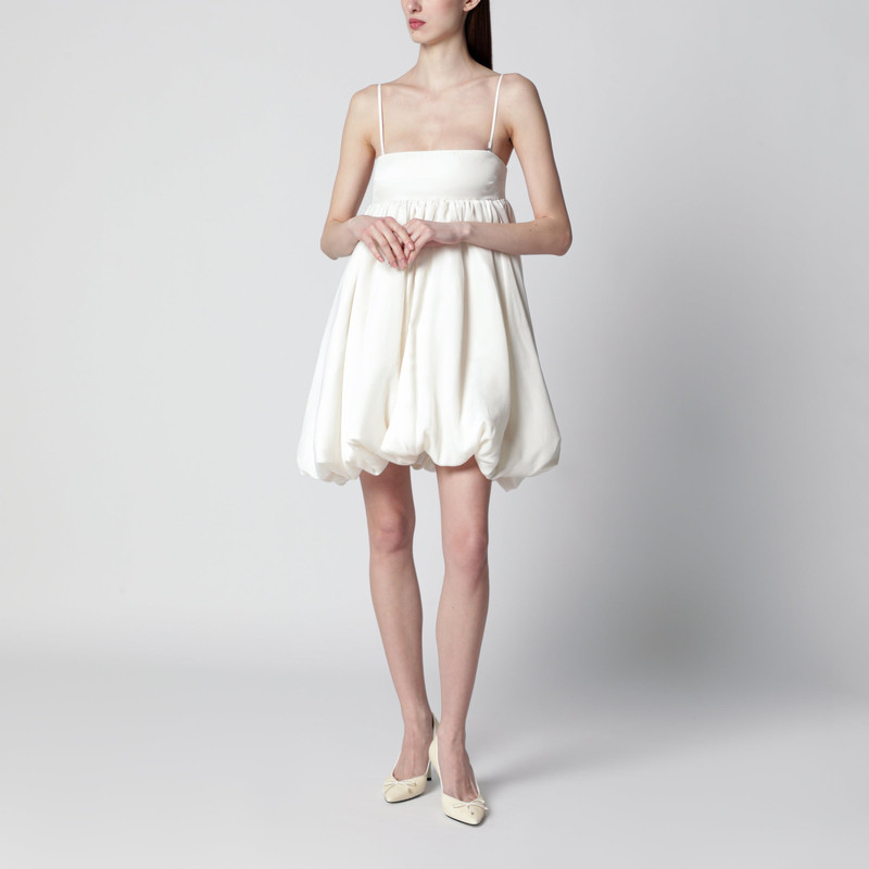 ROTATE Strapless balloon mini dress in satin, egret outlook