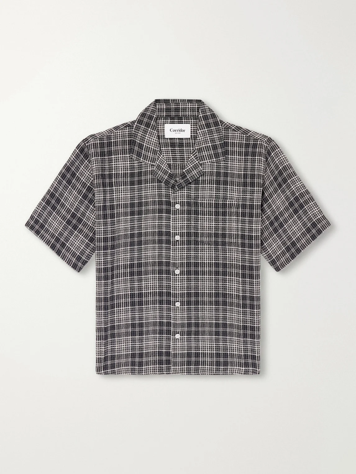 Camp-Collar Checked Seersucker Shirt - 1