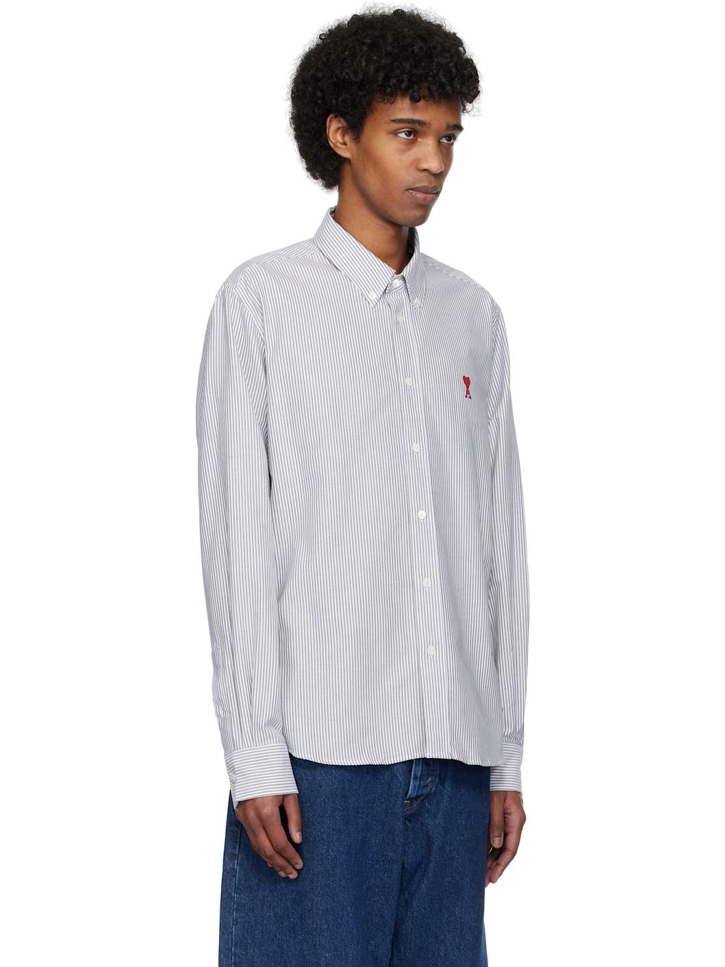 Gray & White Cotton Button-Down Ami de Coeur Shirt - 2