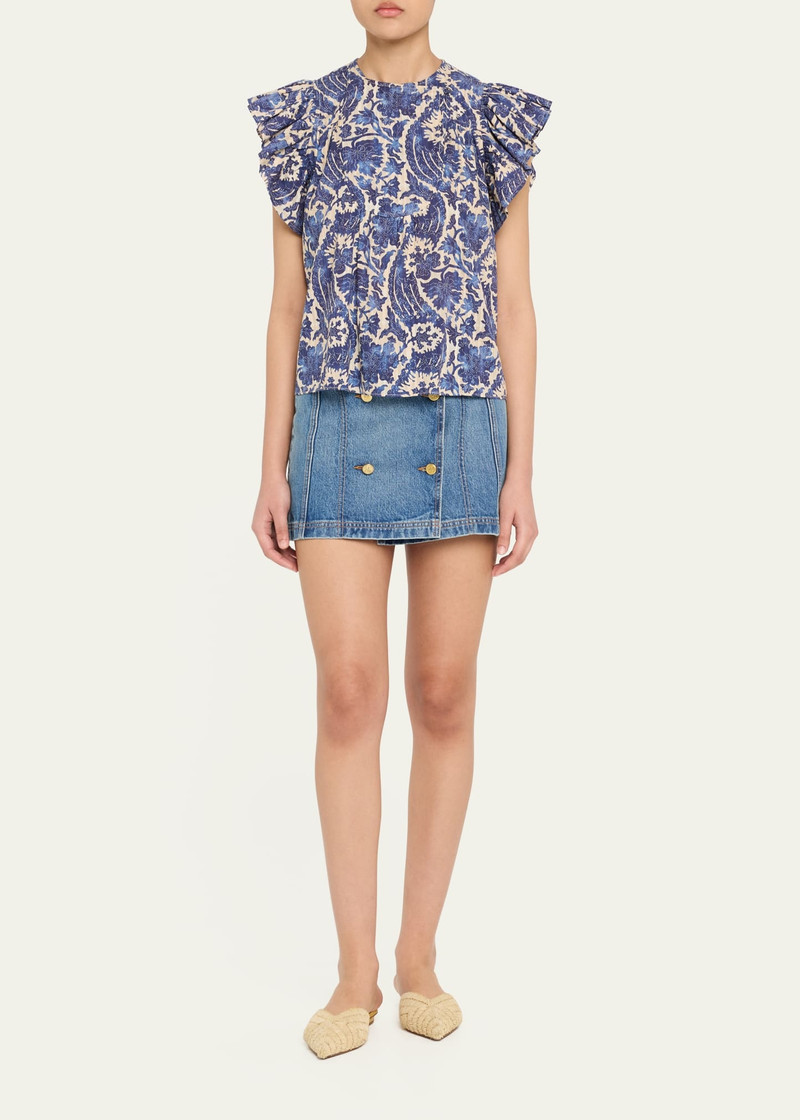 ULLA JOHNSON Sienna Flutter-Sleeve Blouse outlook