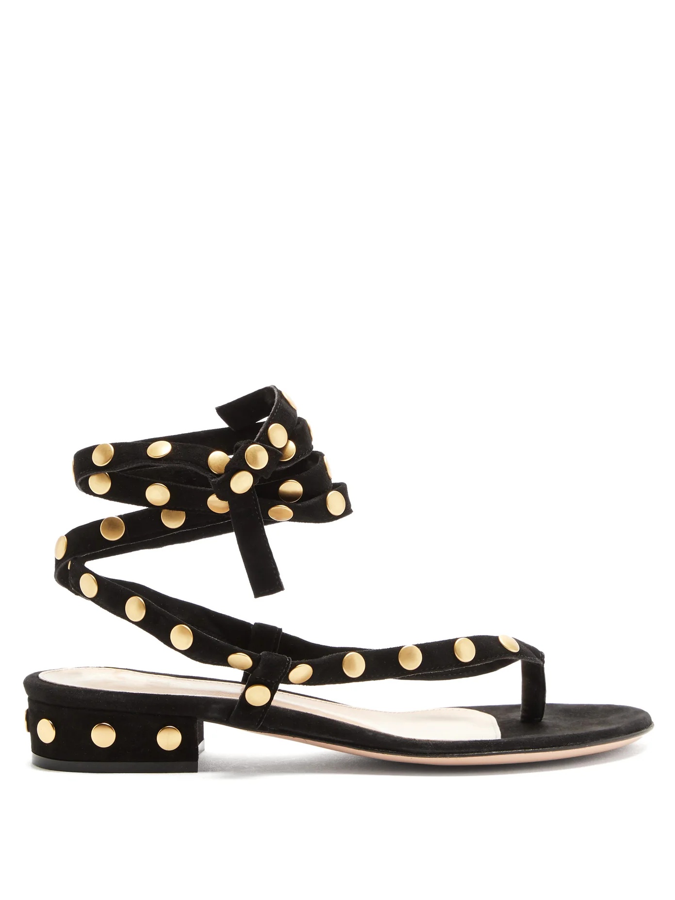 Wraparound studded suede sandals - 1