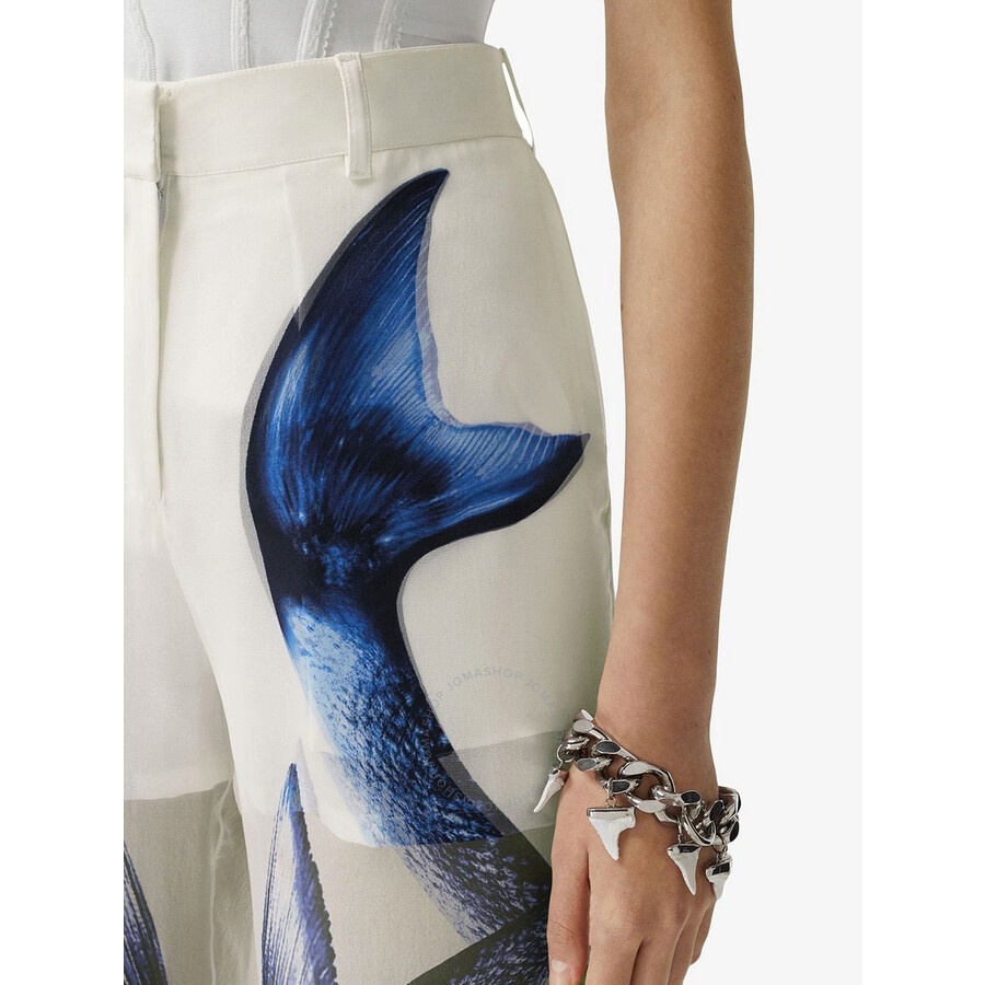 Burberry Ladies Mermaid Tail Print Mulberry Silk Trousers - 2