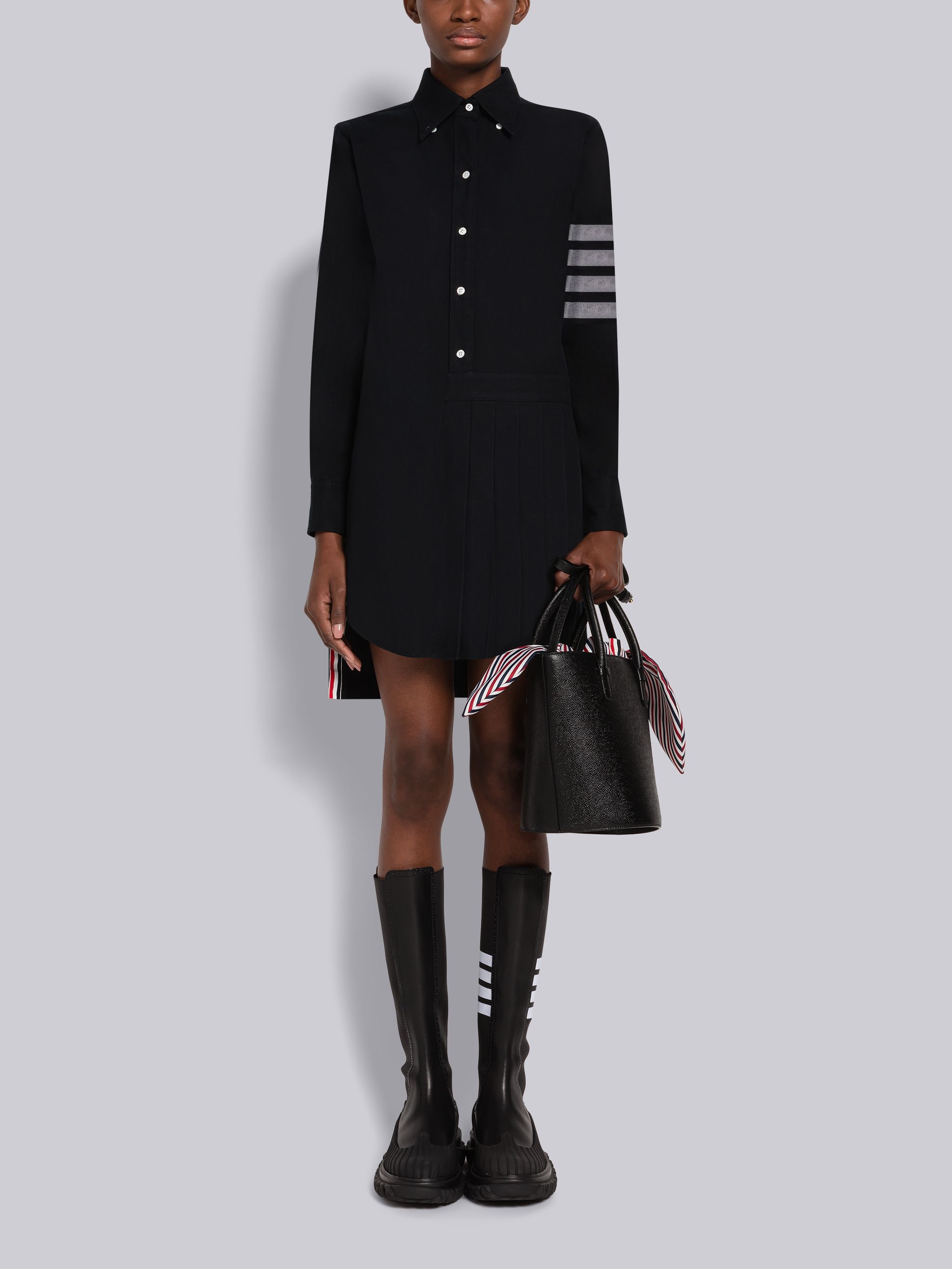 Flannel Half Pleated 4-Bar Shirtdress - 4