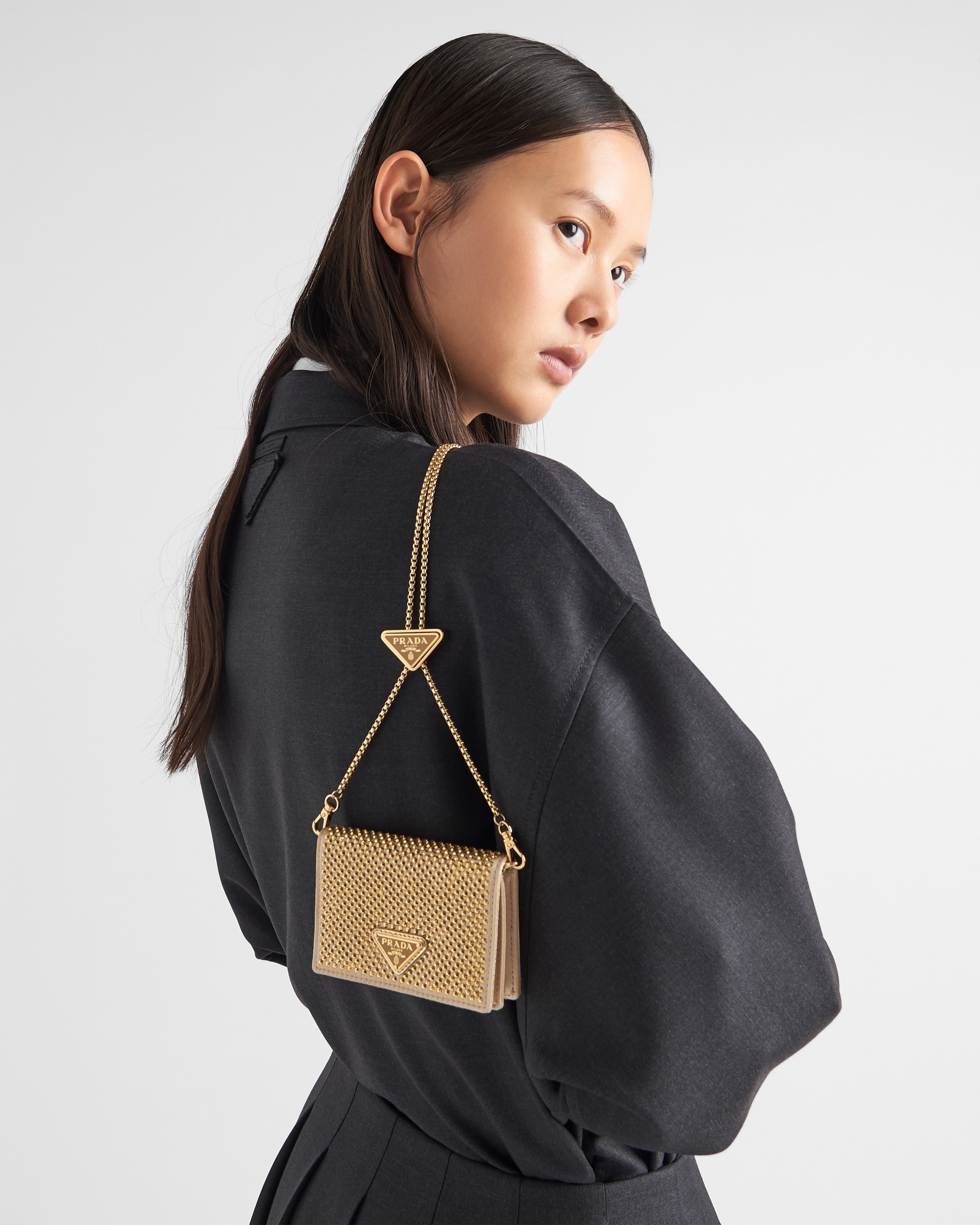 Prada Cardholder with shoulder strap and crystals | prada
