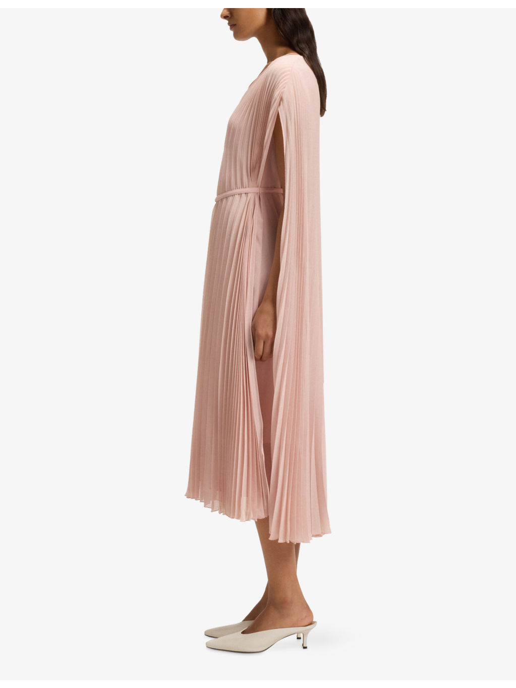 Pleated Belted Woven Midi Dress - 2