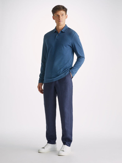 Derek Rose Men's Long Sleeve Polo Shirt Ramsay 2 Pique Cotton Tencel Denim outlook