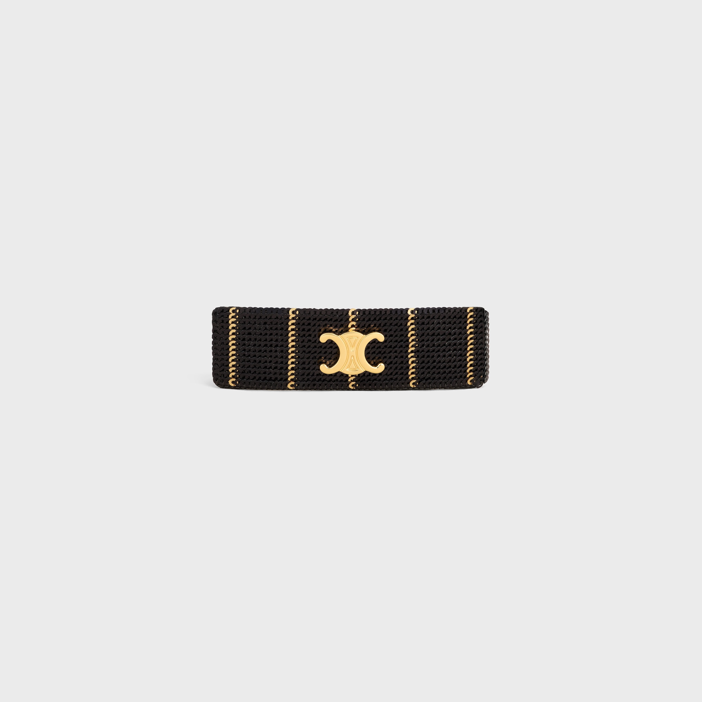 Celine Striped Sequins Hair Clip in Polyester and Brass with Gold Finish - 1