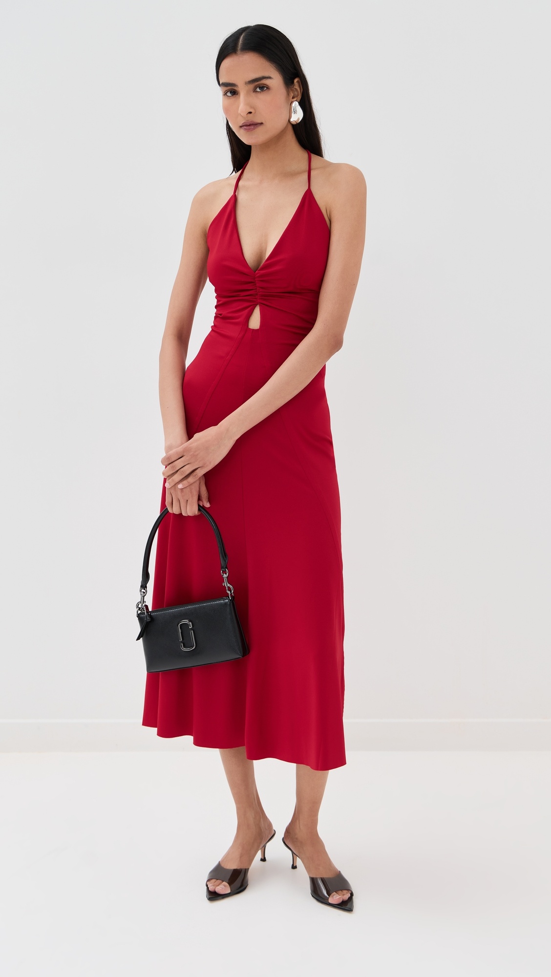 V-Neck Ruched Cami Midi Dress - 4