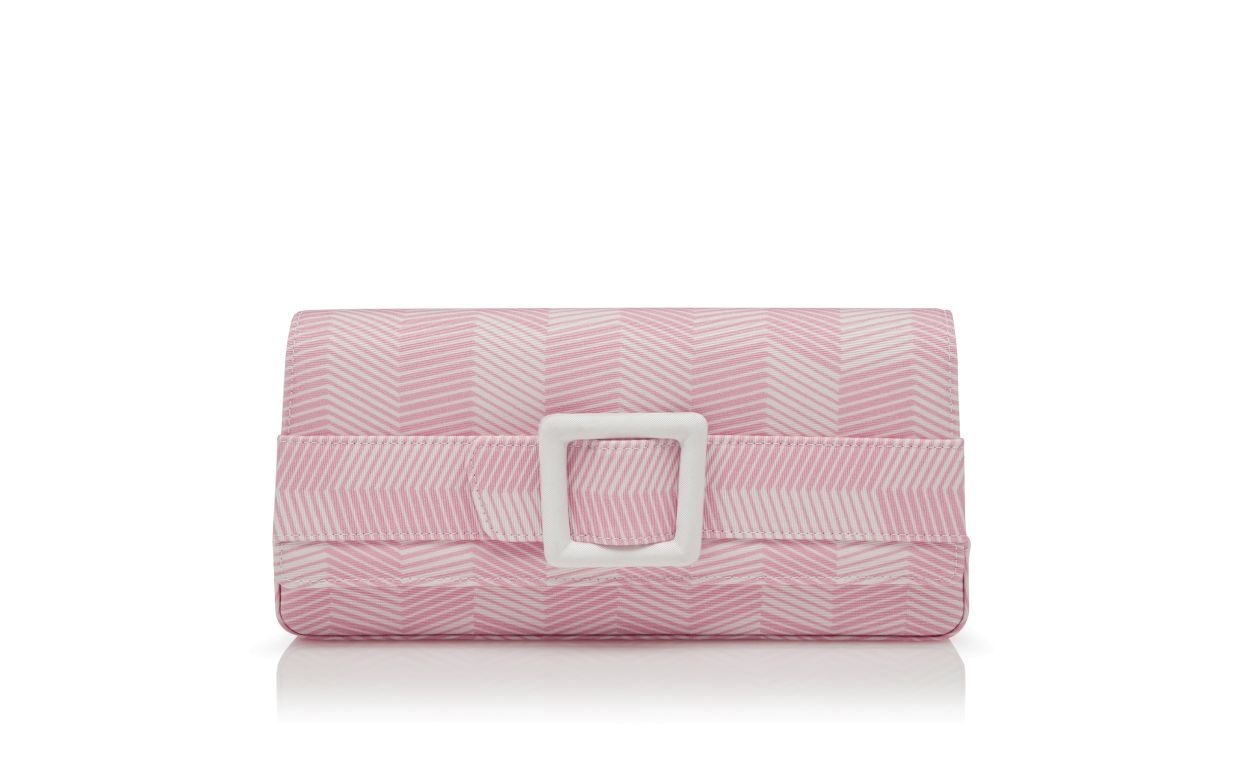 Pink and White Grosgrain Buckle Clutch - 1