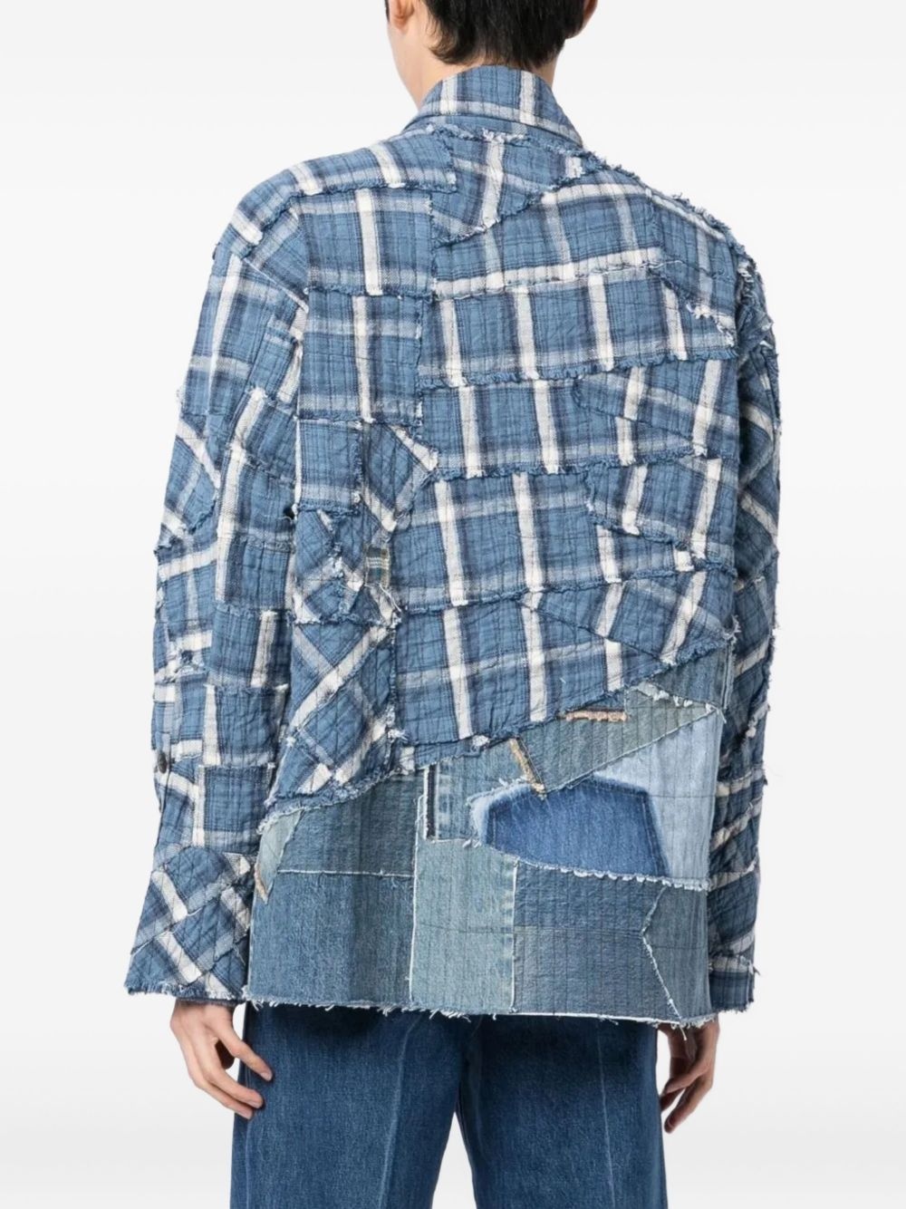 patchwork checked shirt - 4