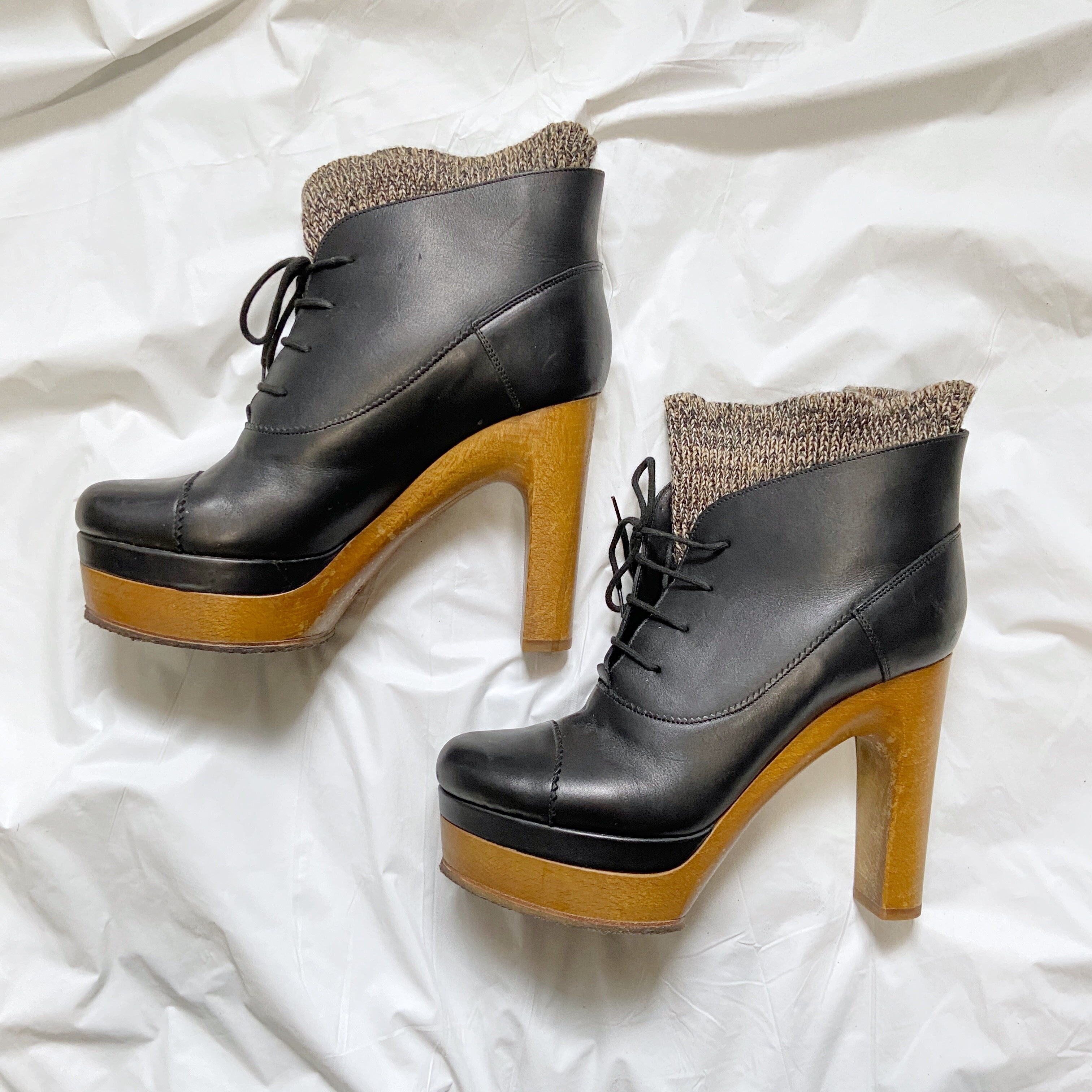 zOthers - Chloé Phoebe Philo High Heeled Platform Boots with Knitted Cover - 2