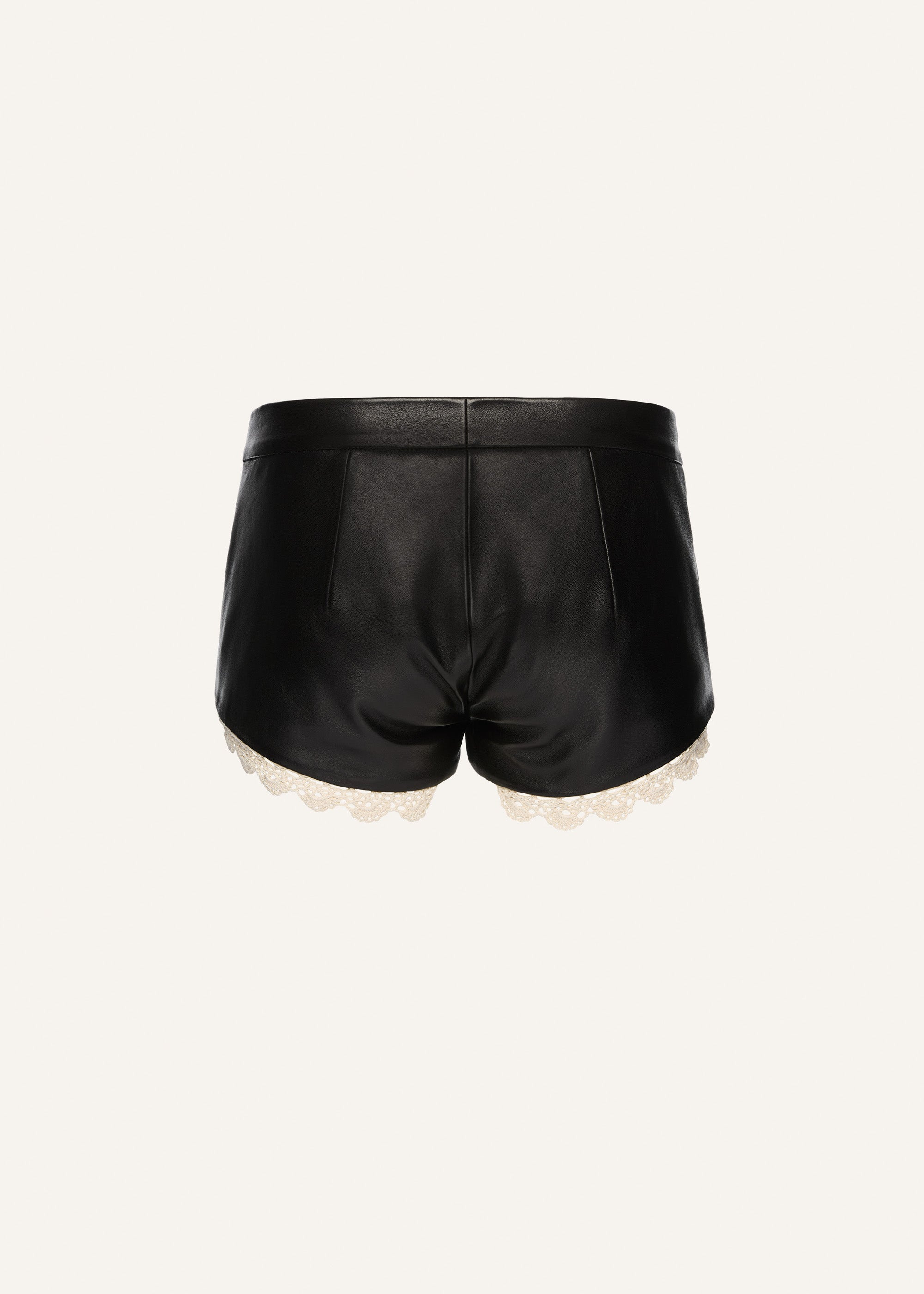 Lace trim leather shorts in black - 2