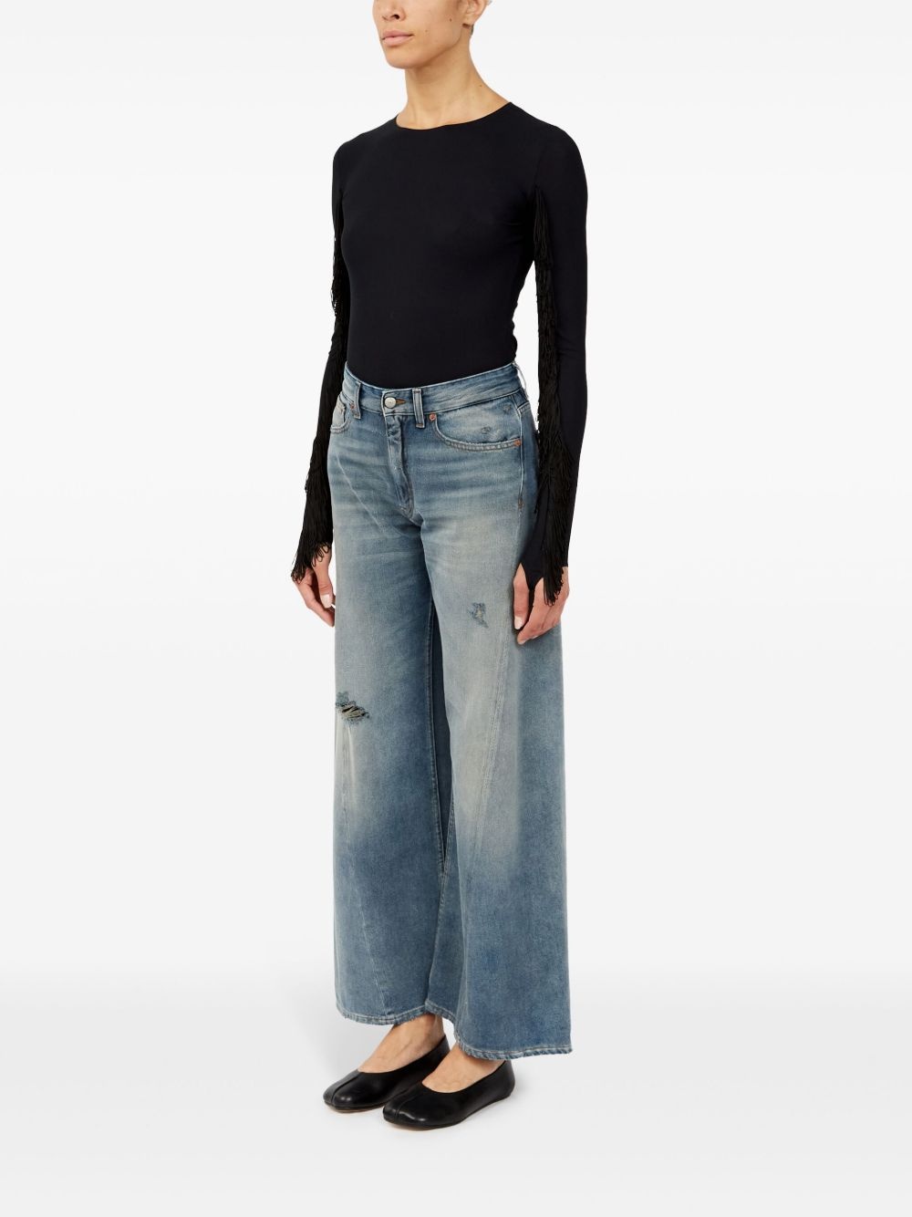 distressed wide-leg jeans - 6