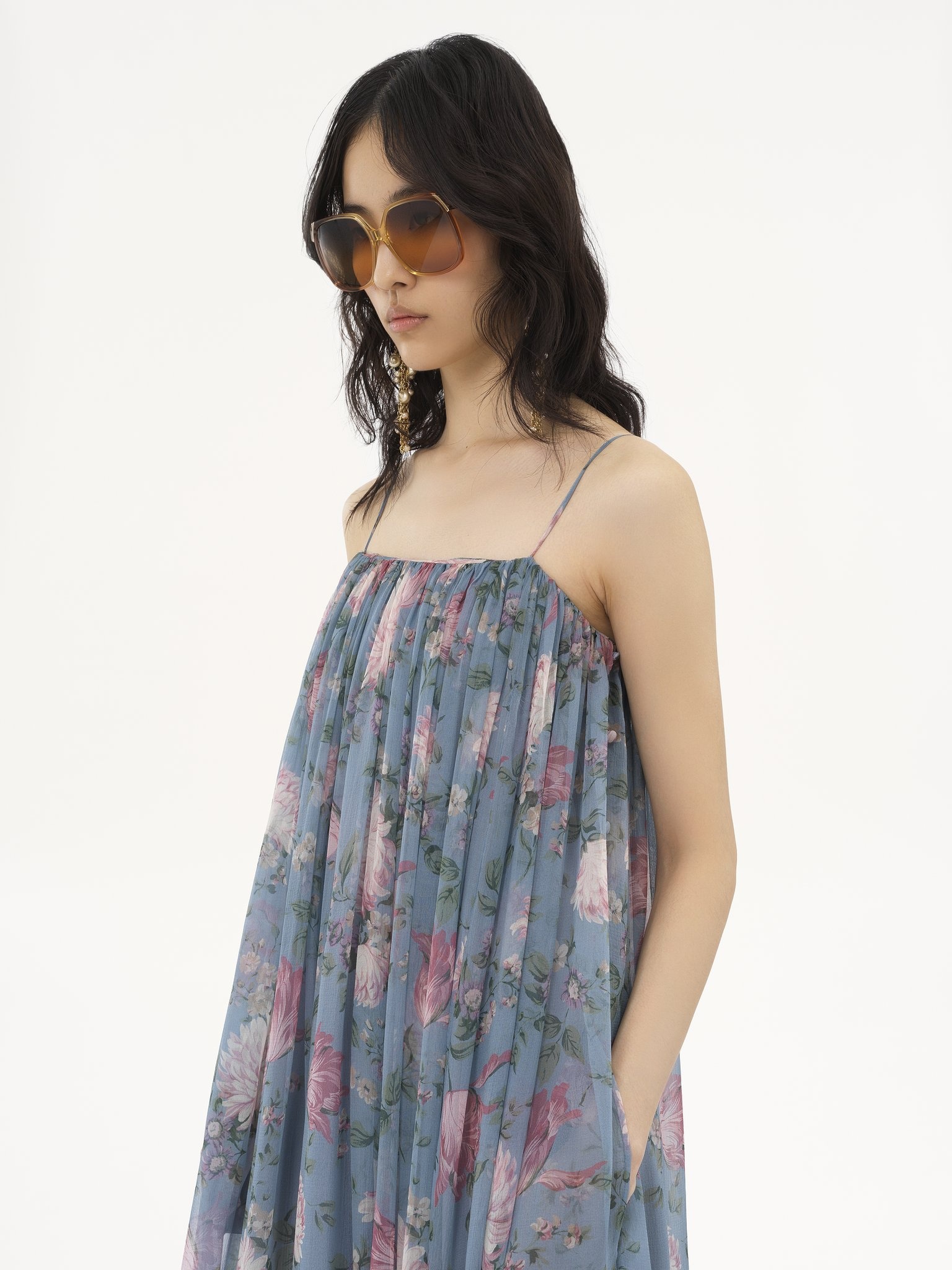 SLEEVELESS LONG DRESS IN SILK MOUSSELINE - 6
