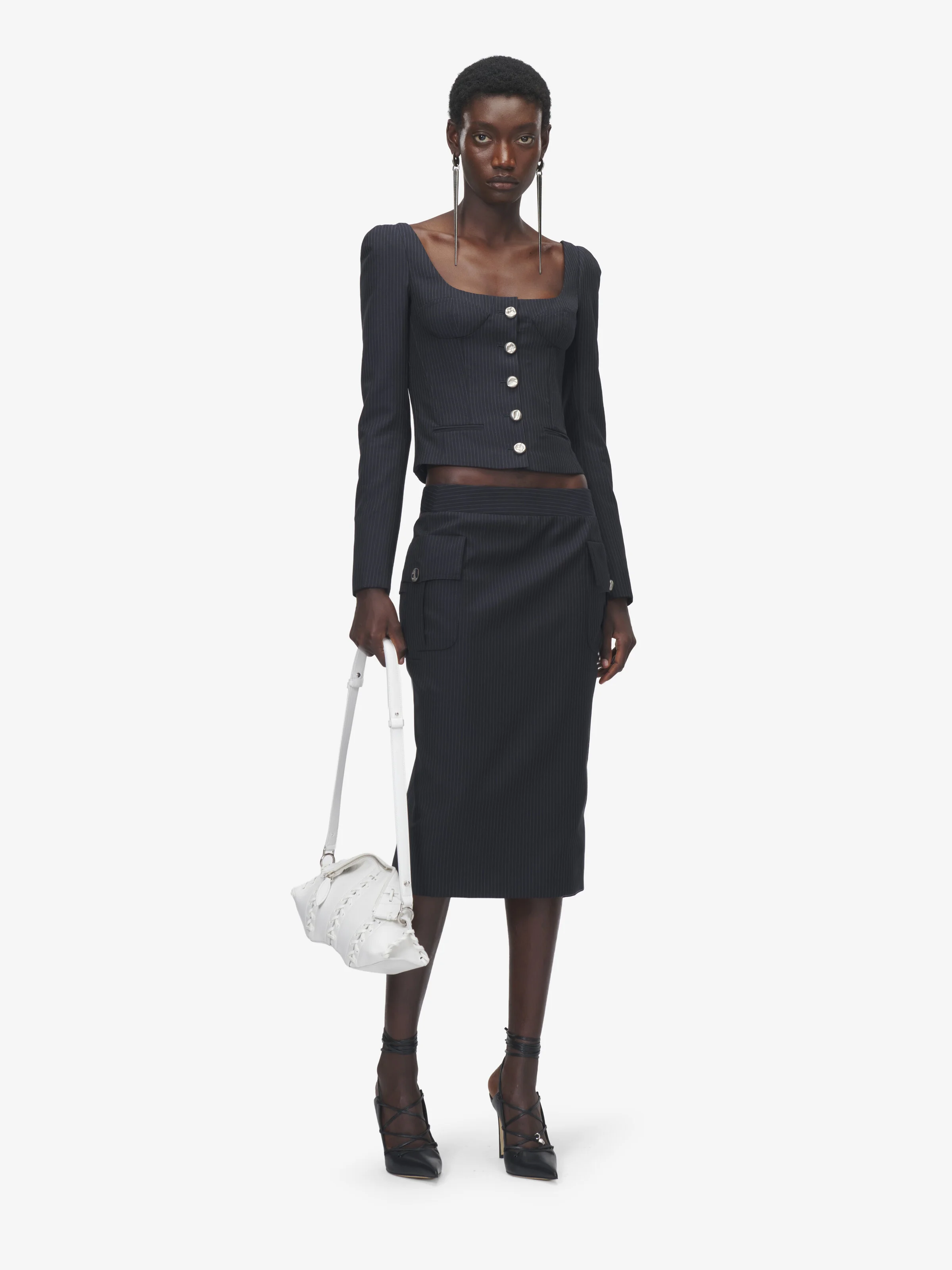 Pinstriped Fitted Jacket - 1