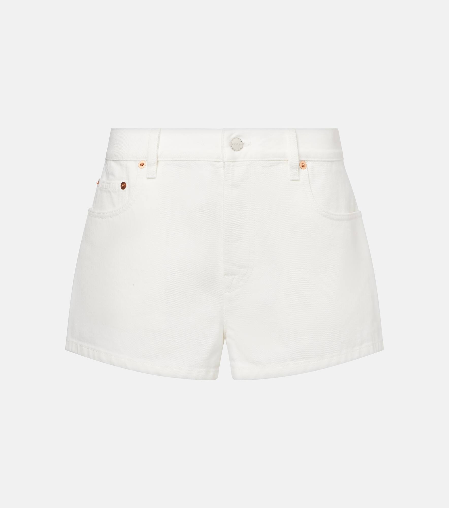 Leather-trimmed denim shorts - 1