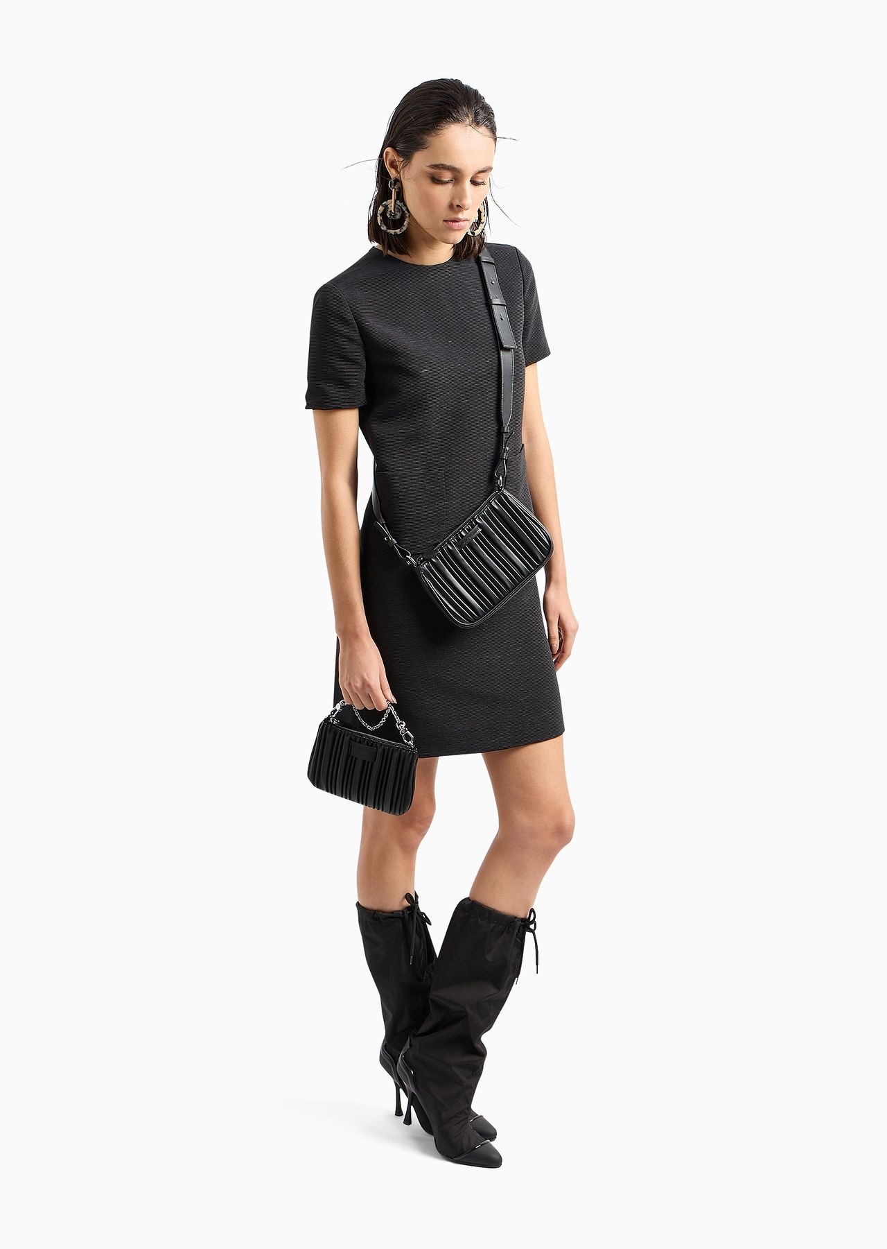 Short-sleeved tunic dress in technical faille - 4