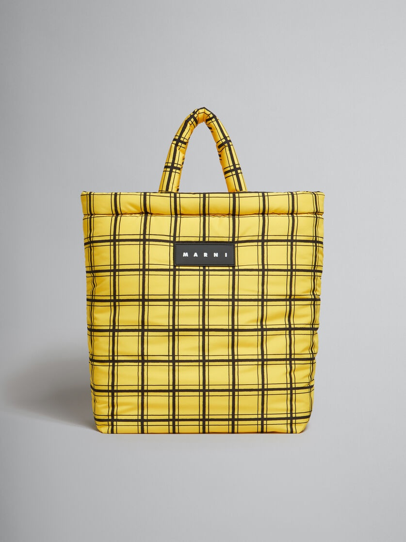 ★MARNI★ Logo Tag Check Tote Bag Yellow Multicolor SHMQ0046 Marni YELLOW CHECKED PUFF TOTE BAG | REVERSIBLE
