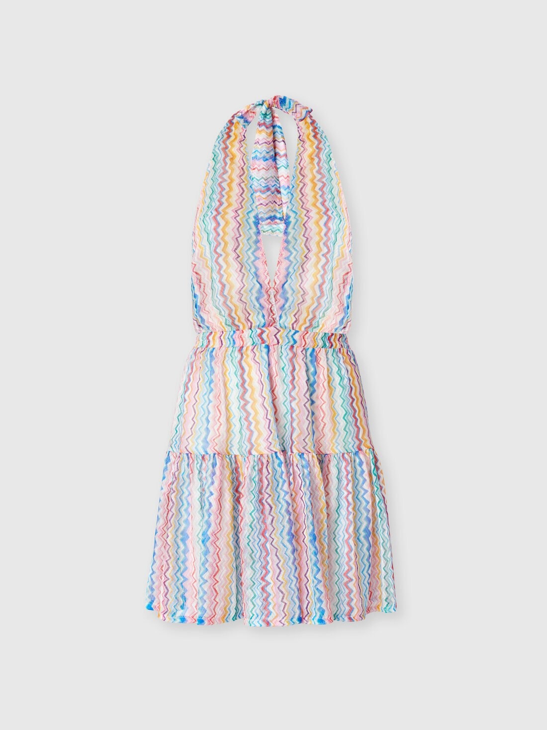 Short Cover-Up Dress with Zigzag Pattern and Tiered Skirt - 1