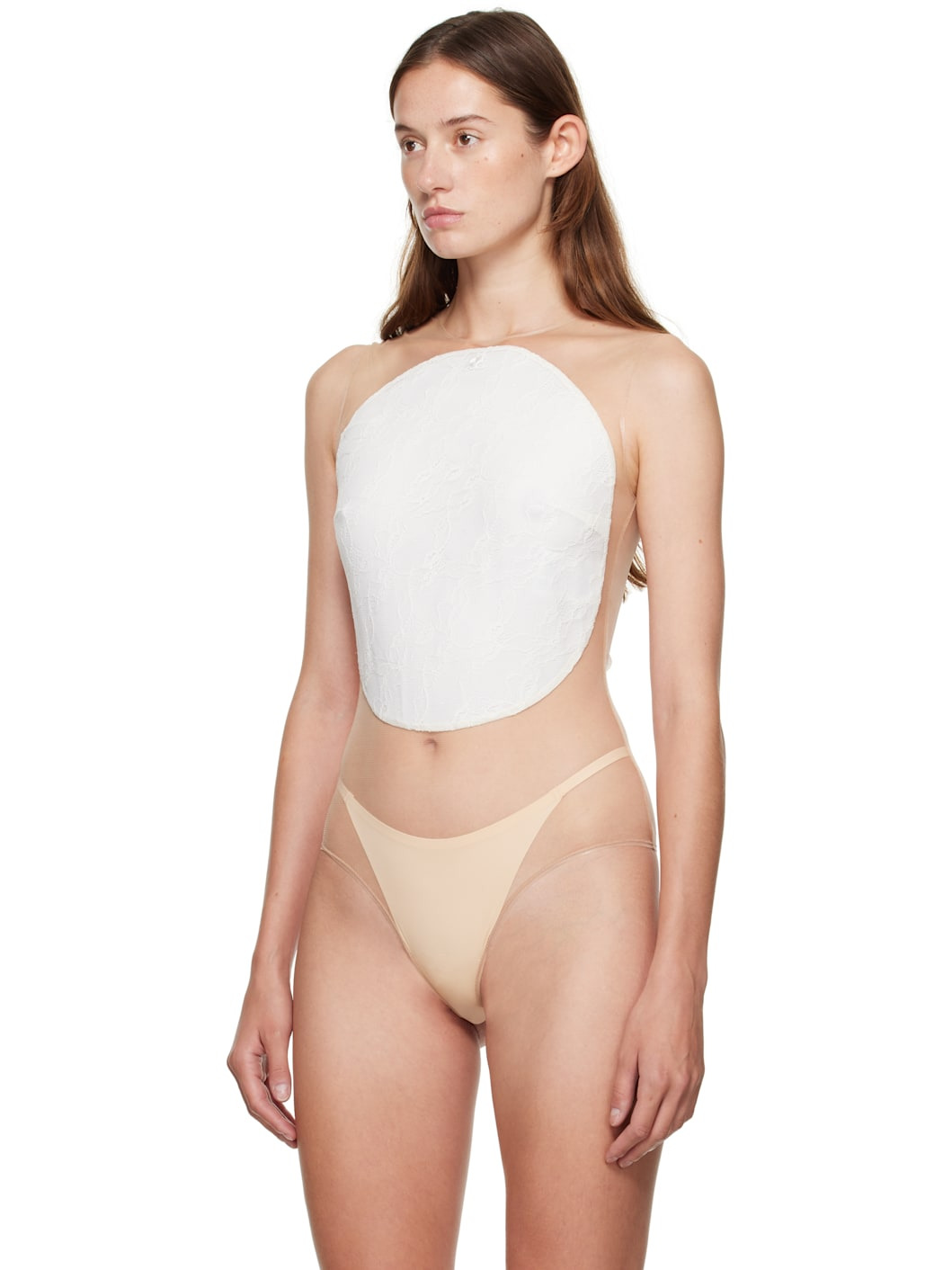 White Illusion Circle Lace Bodysuit - 4