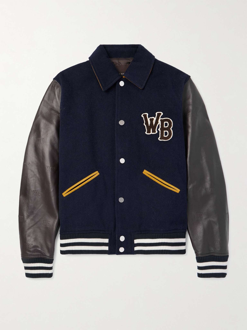 Logo-Appliquéd 가죽과 브러시 모직 블렌드 Varsity Jacket 1