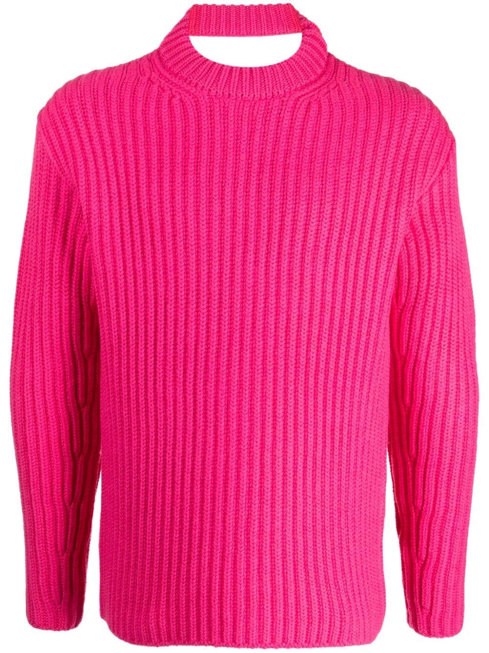 cut-out ribbed-knit merino jumper - 1