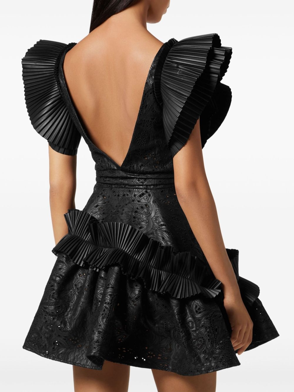 ruffled faux-leather minidress - 3