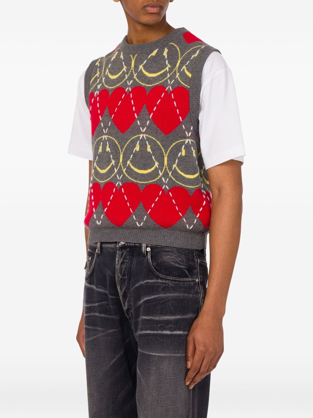 smiley heart-intarsia vest - 3