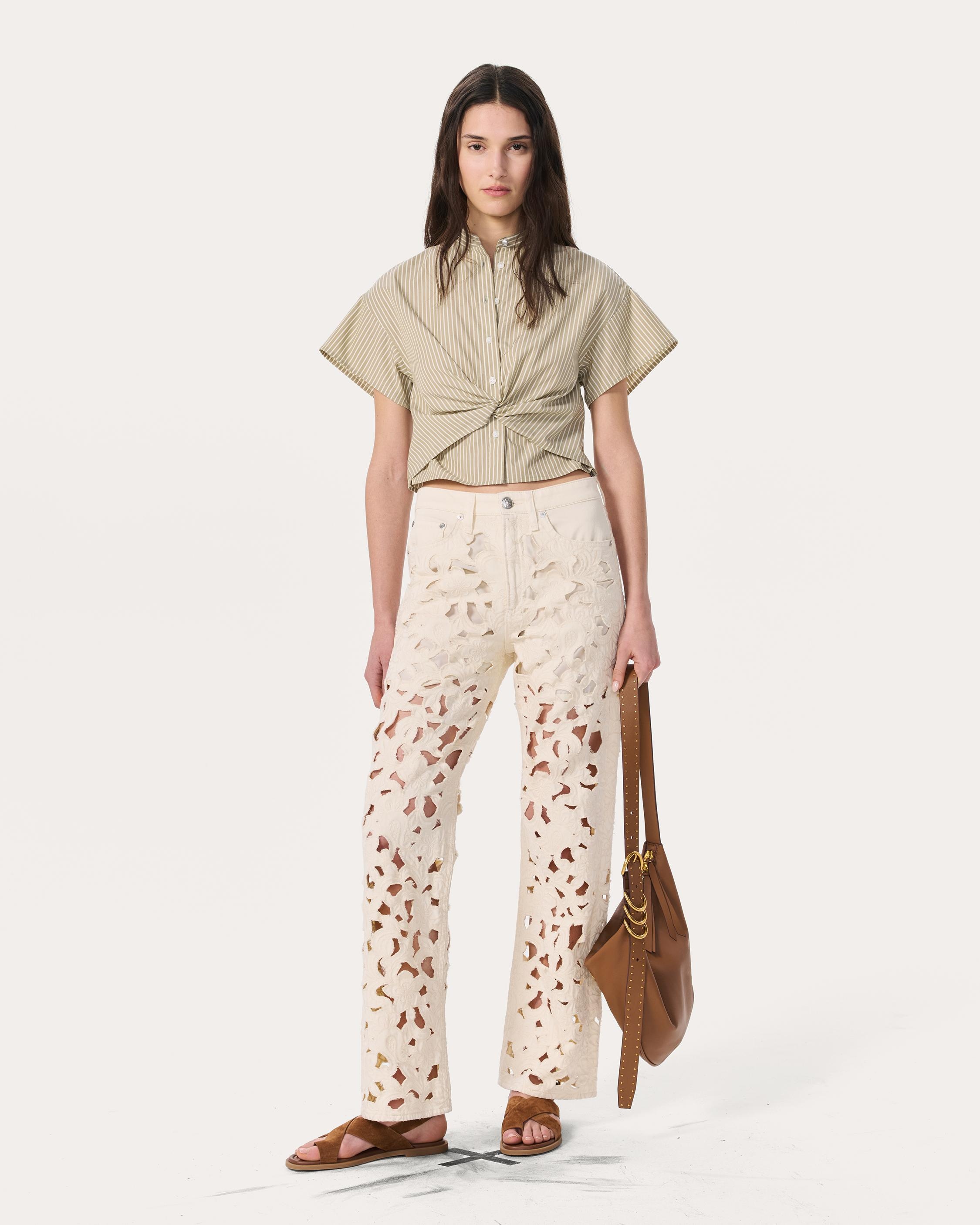 Logan Wide-Leg Jeans
Lightweight Rigid in Ecru Floral Cutout - 7