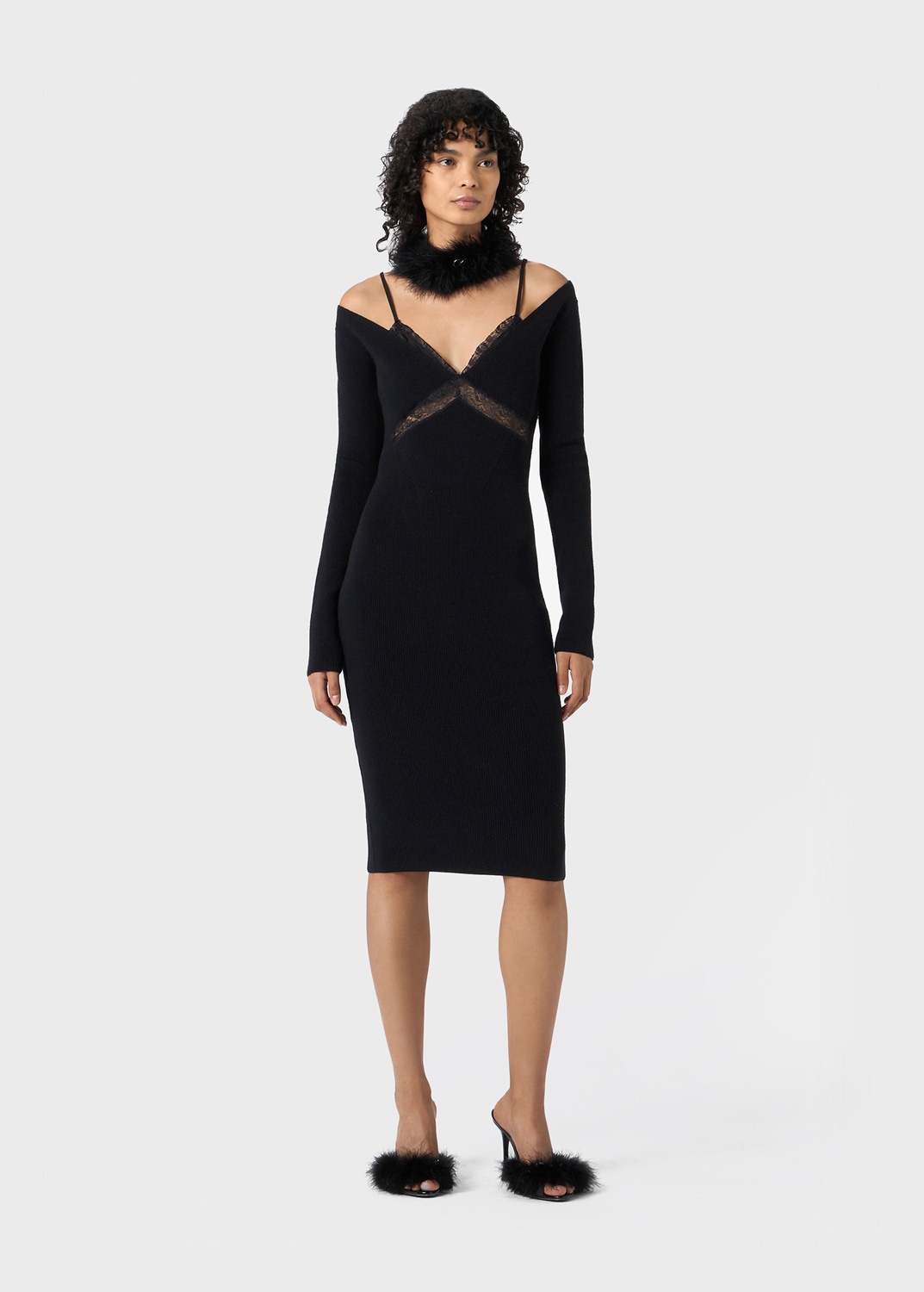 KNITTED MIDI DRESS WITH LACE - 2