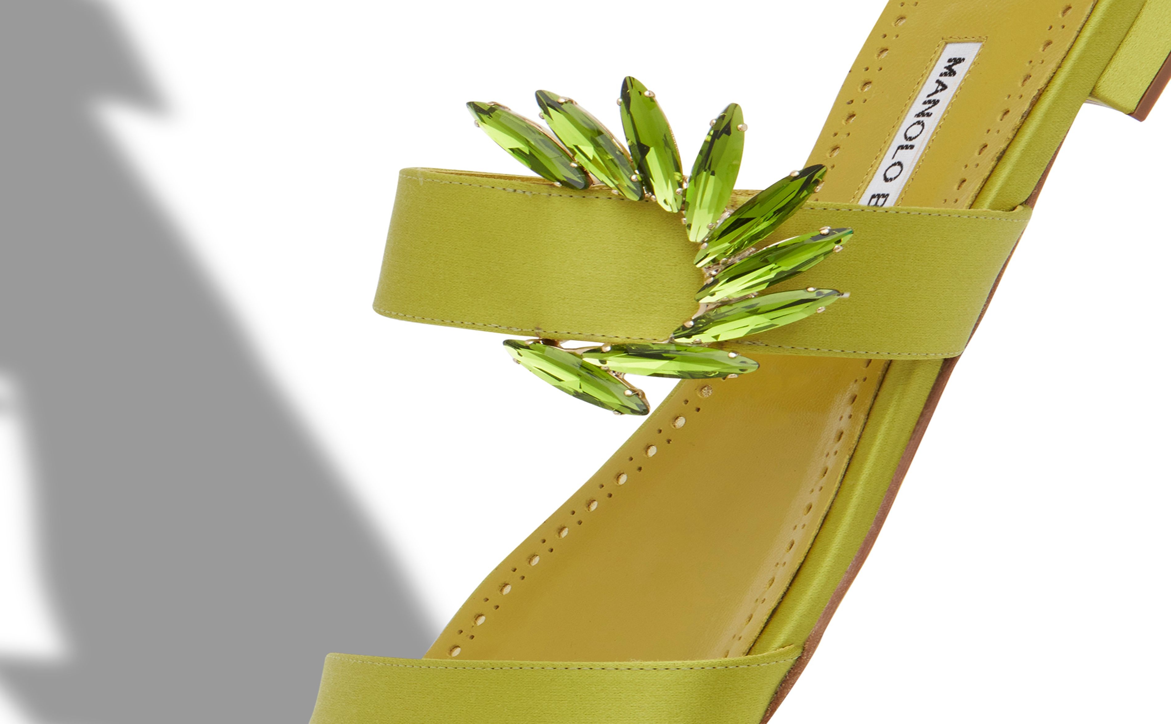 Lime Green Satin Embellished Flat Mules - 4
