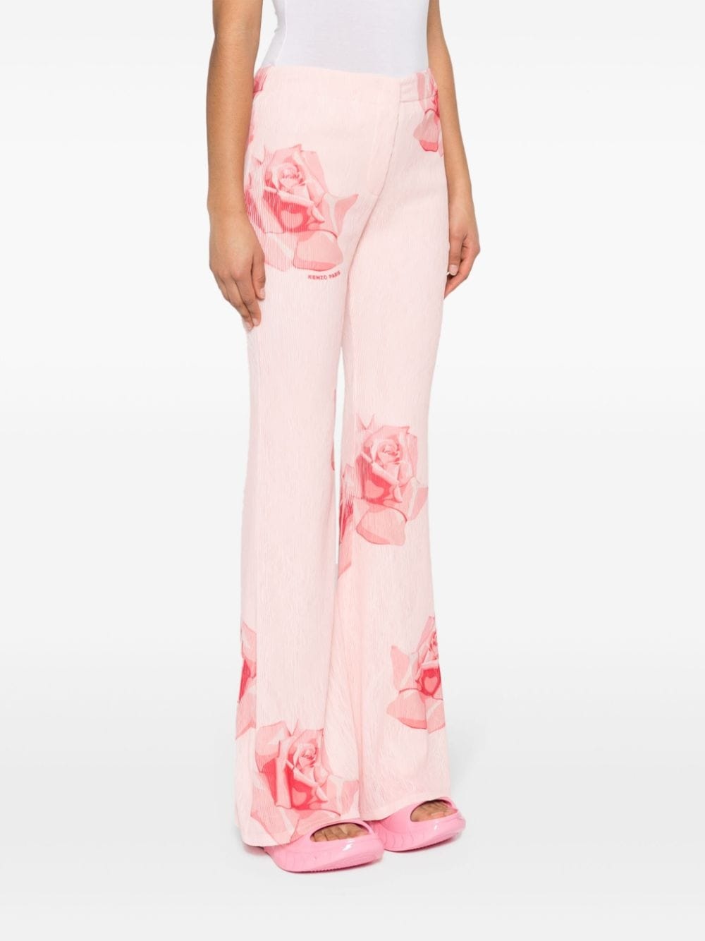rose-print flared trousers - 3