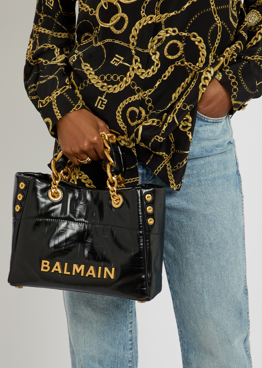 Balmain 1945 Small Glossed Leather Tote - 6