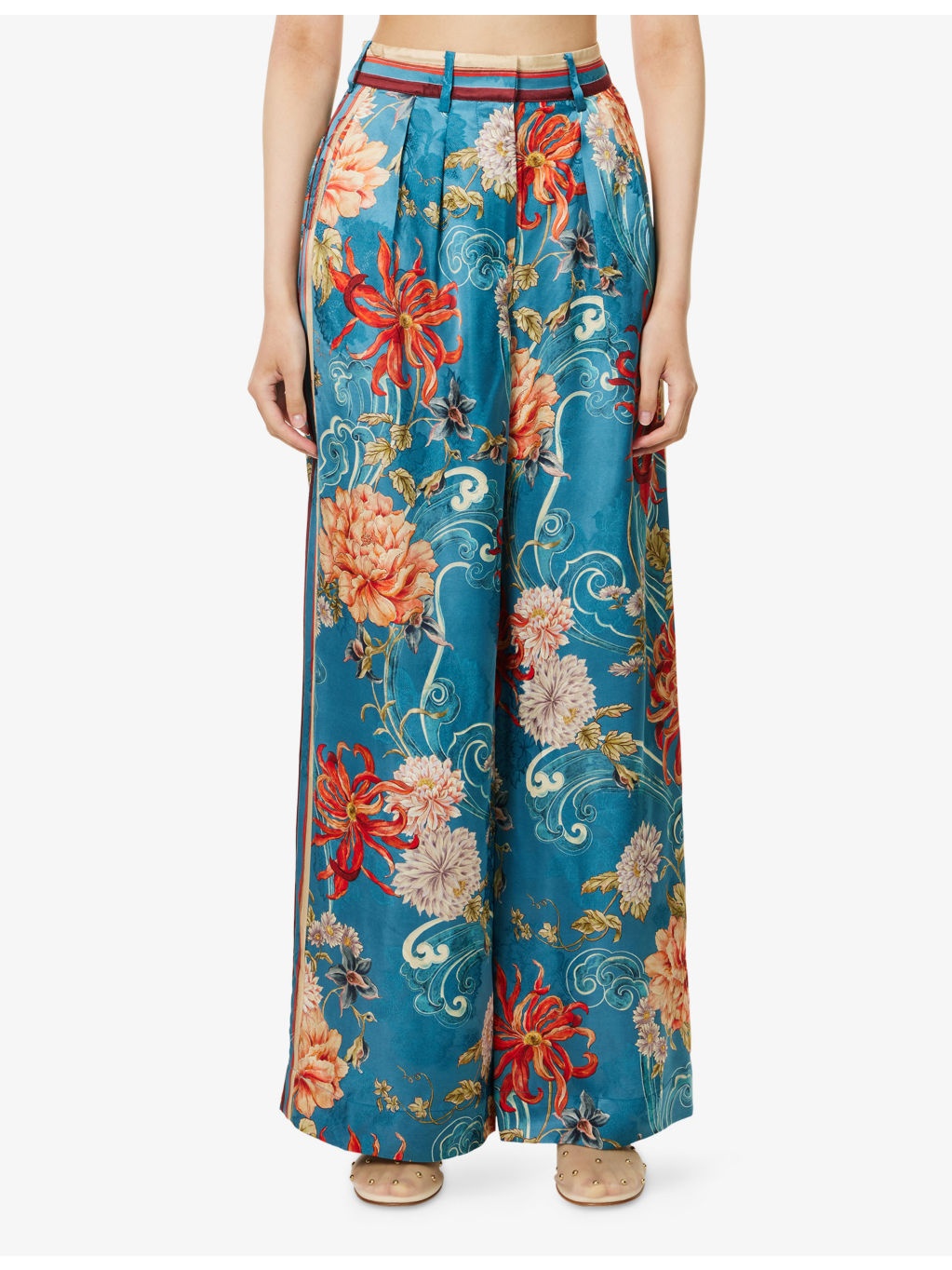 Fletcher Graphic-Print Wide-Leg High-Rise Satin Trousers - 3