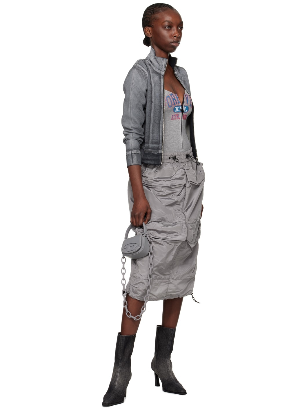 ★DIESEL★ O Windy Skirt Gray A128910AKAR9BX Grey Diesel O-Windy Cargo Midi Skirt - Get The Label