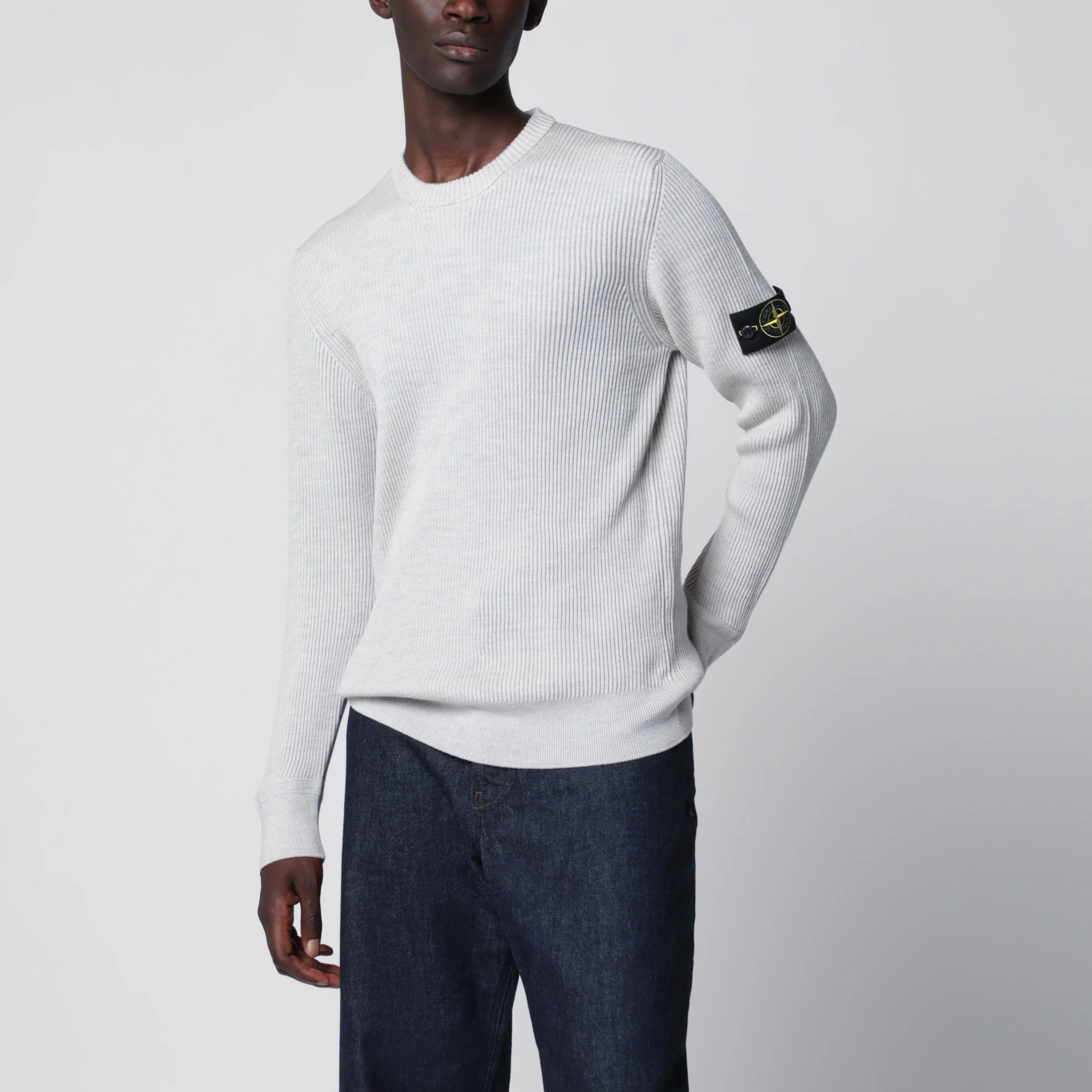 Sand ribbed crew-neck sweater - 1