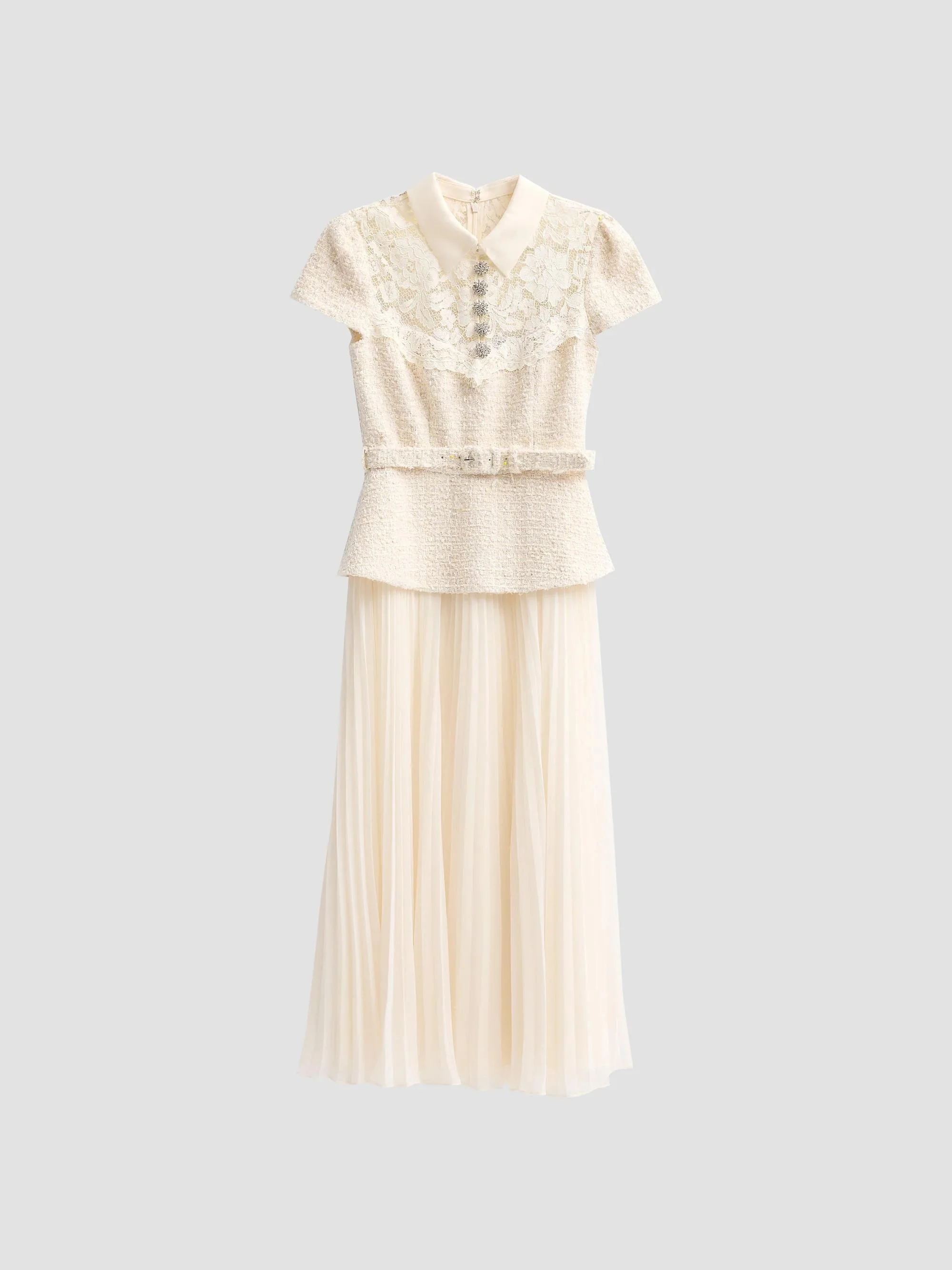 Women's Lace & Boucle Midi Dress - Cream - 1