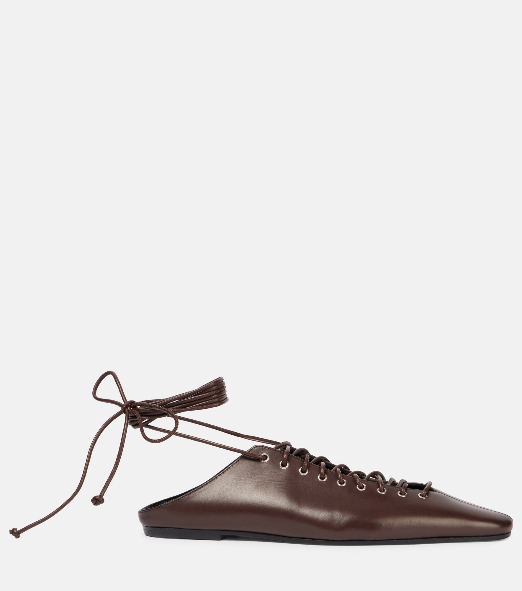 Leather lace-up flats - 4