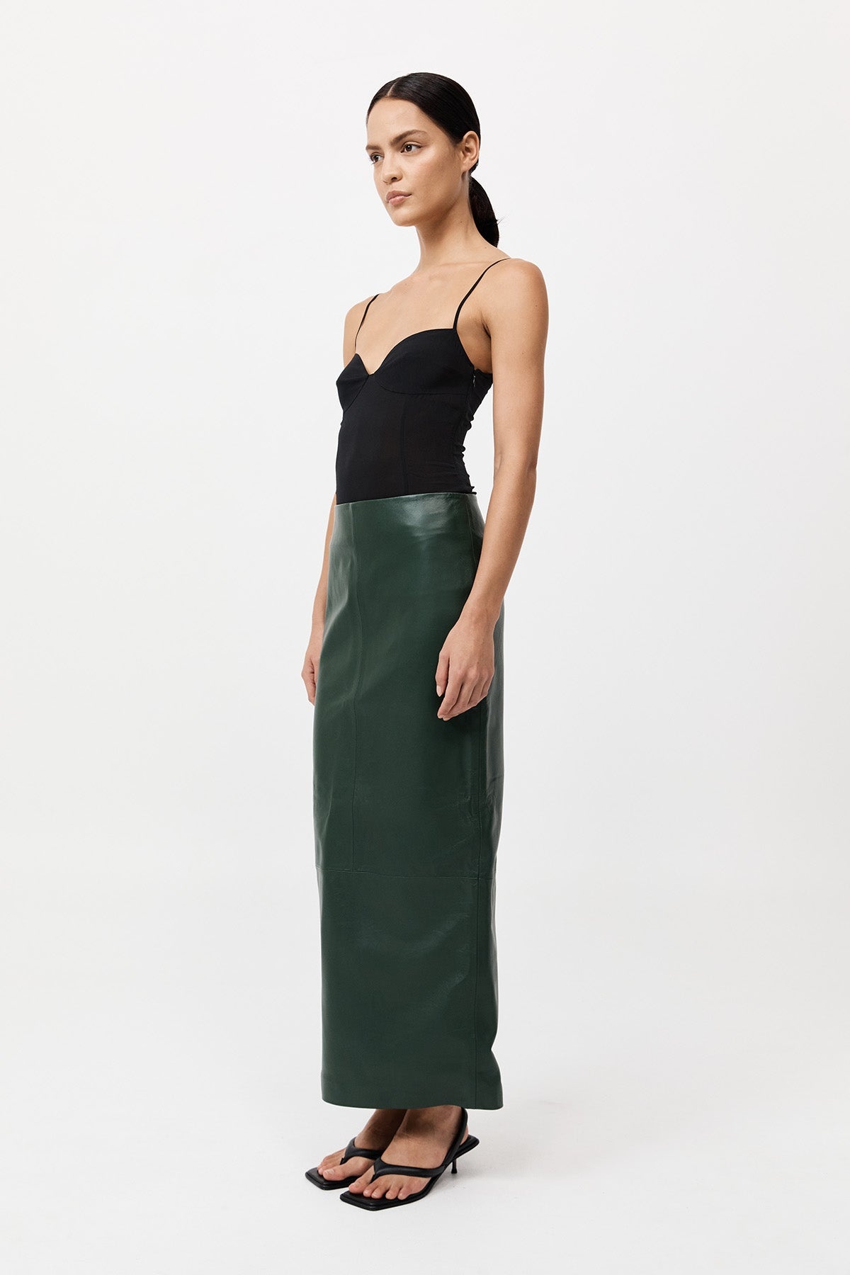 Leather Column Skirt - Deep Green - 4