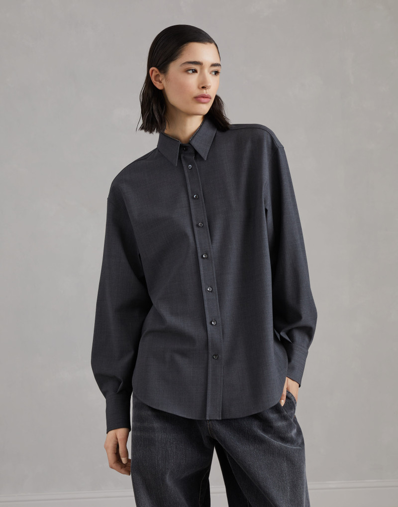Tropical luxury wool shirt with shiny collar detail - 1