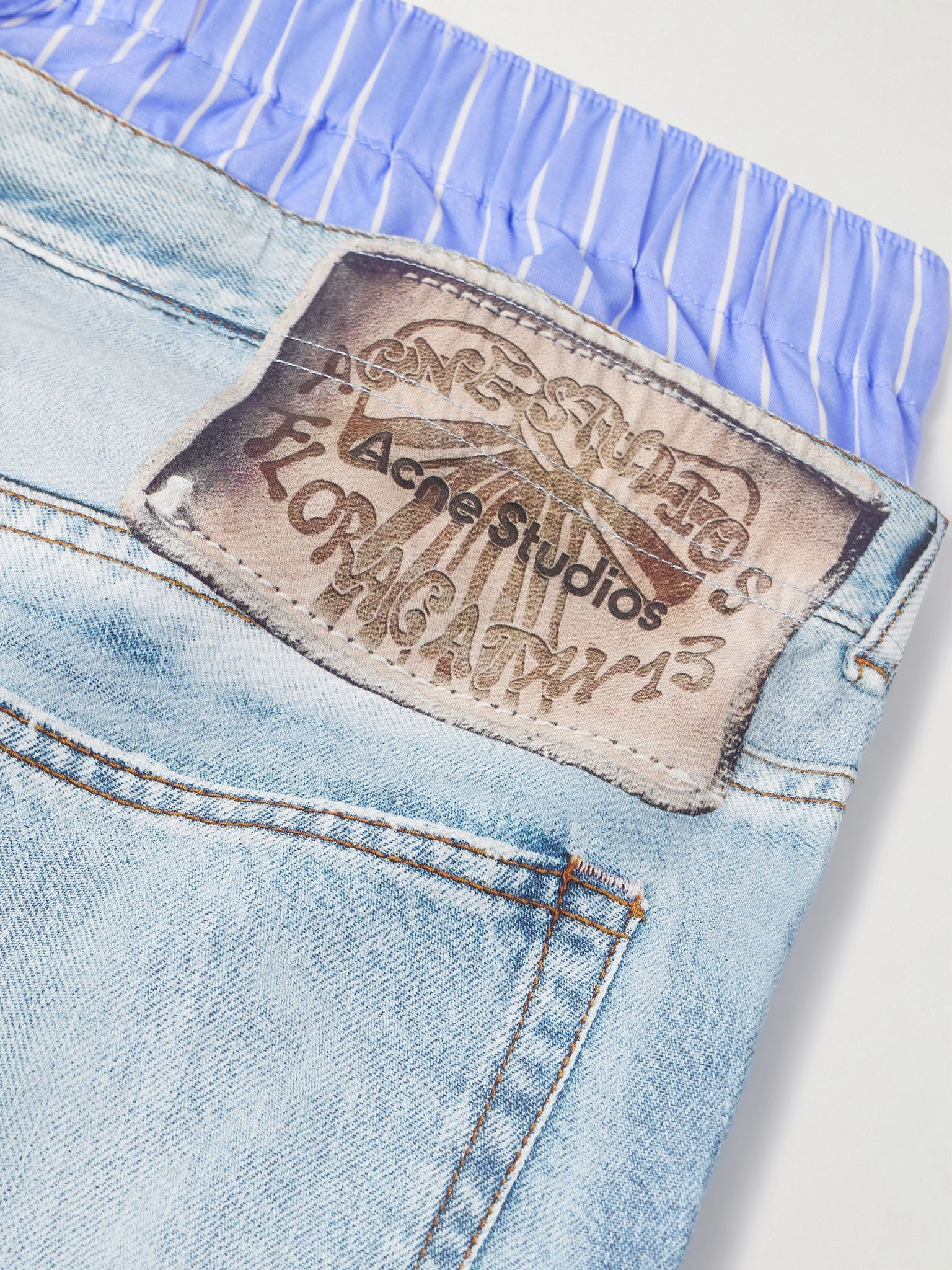 Trompe l'oeil printed cotton-poplin wide-leg pants Light denim - 6