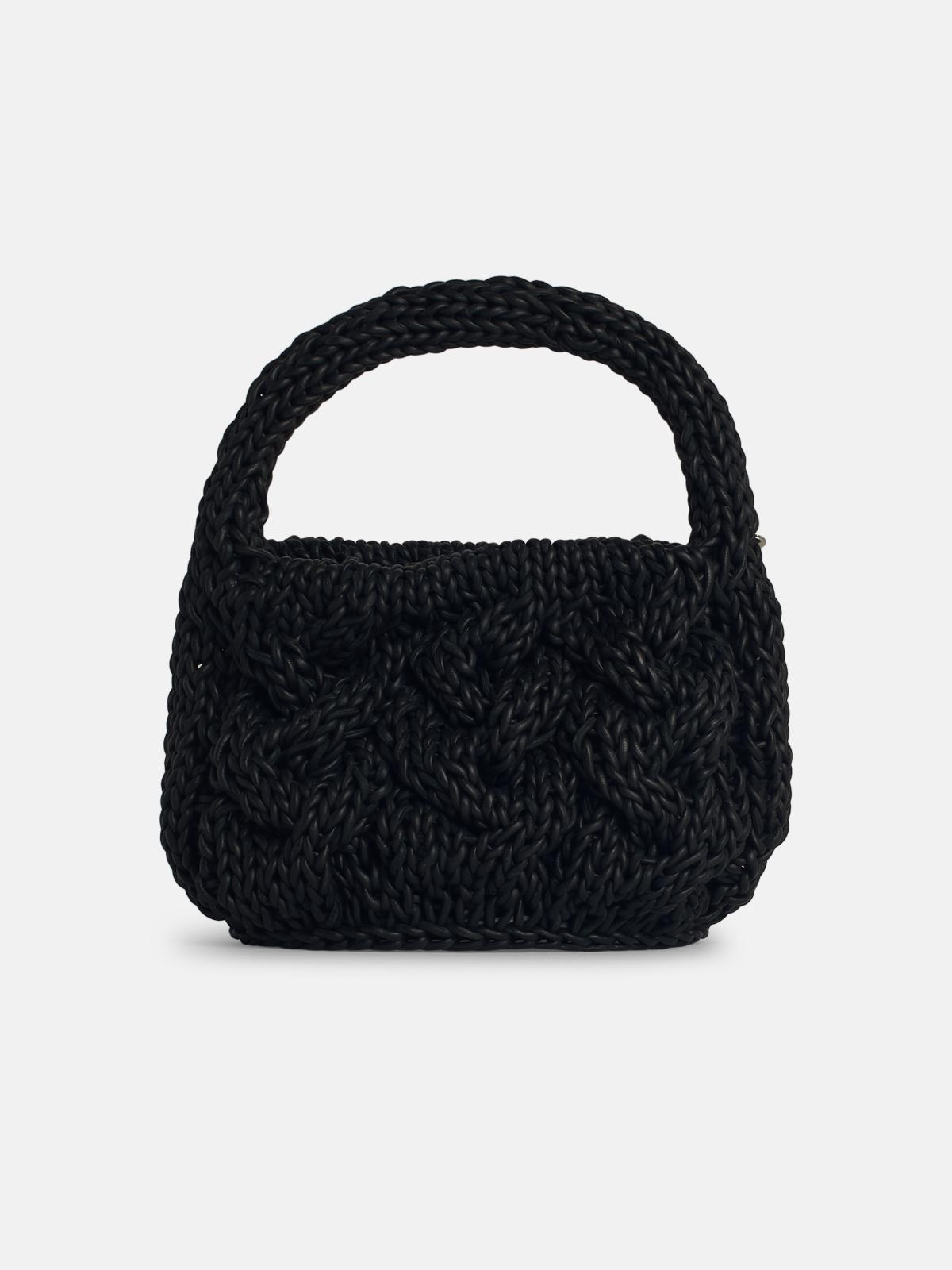 'KNIT' BLACK LEATHER BAG - 3