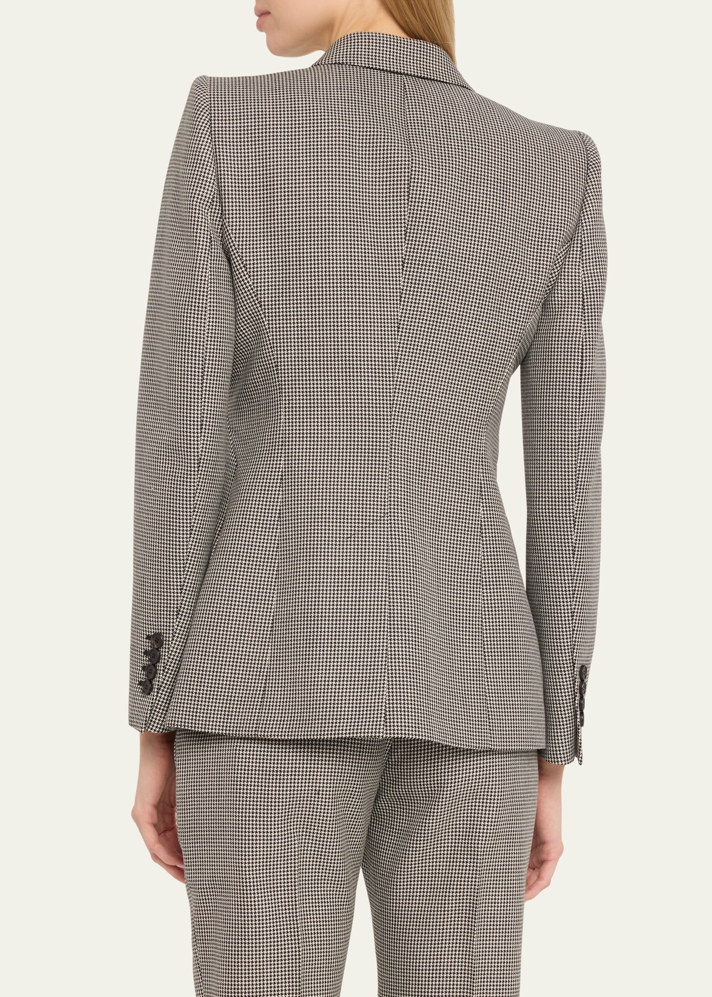 SIngle-Breasted Houndstooth Blazer - 3
