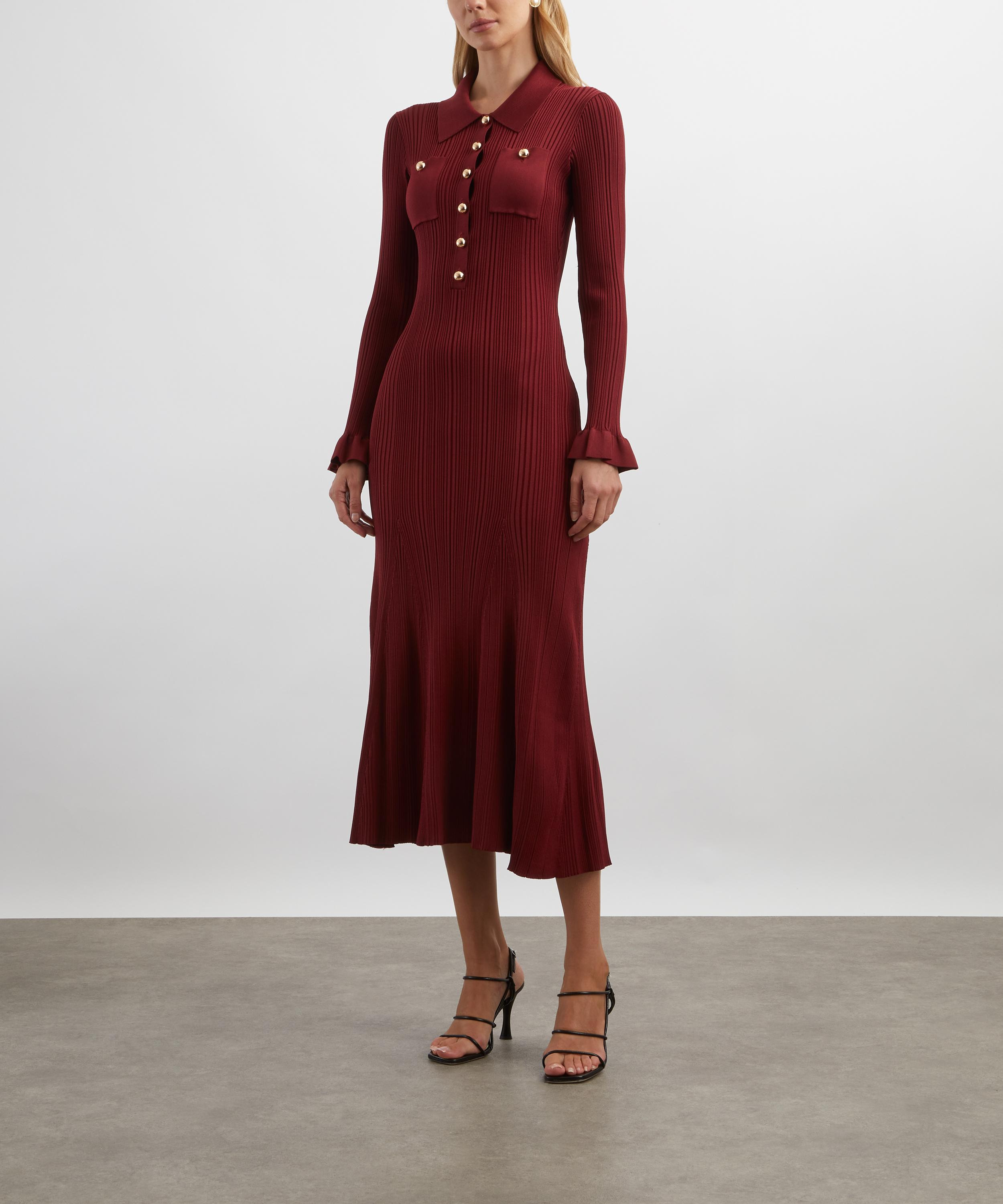 Burgundy Ribbed Knit Midi Dress - 3