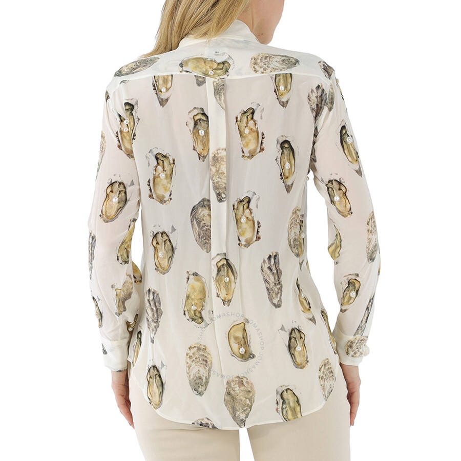 Burberry Ladies Oyster- Print Pearl- Embellished Shirt - 5