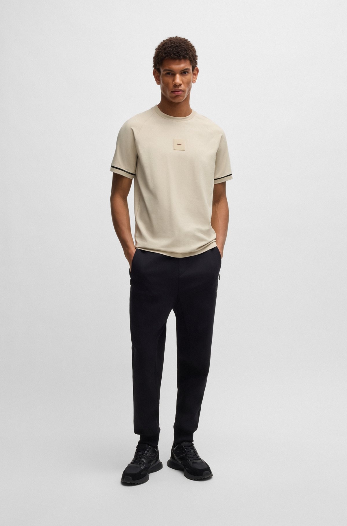 STRETCH-COTTON T-SHIRT WITH LOGO BADGE - 4