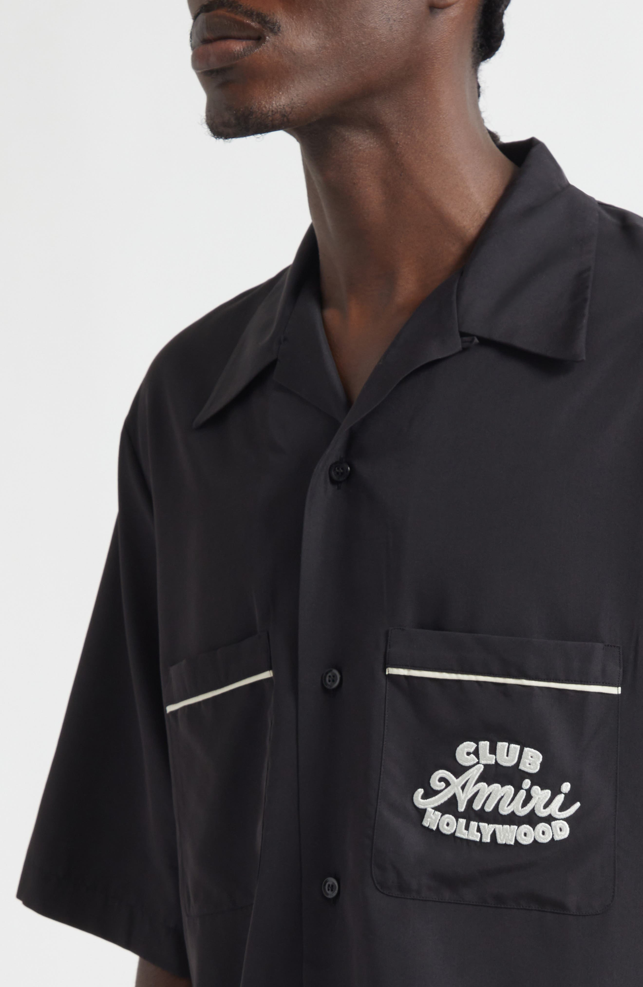 Club Amiri Embroidered Camp Shirt in Black at Nordstrom - 5