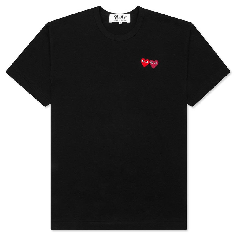 COMME DES GARCONS PLAY DOUBLE HEARTS T-SHIRT - BLACK - 1
