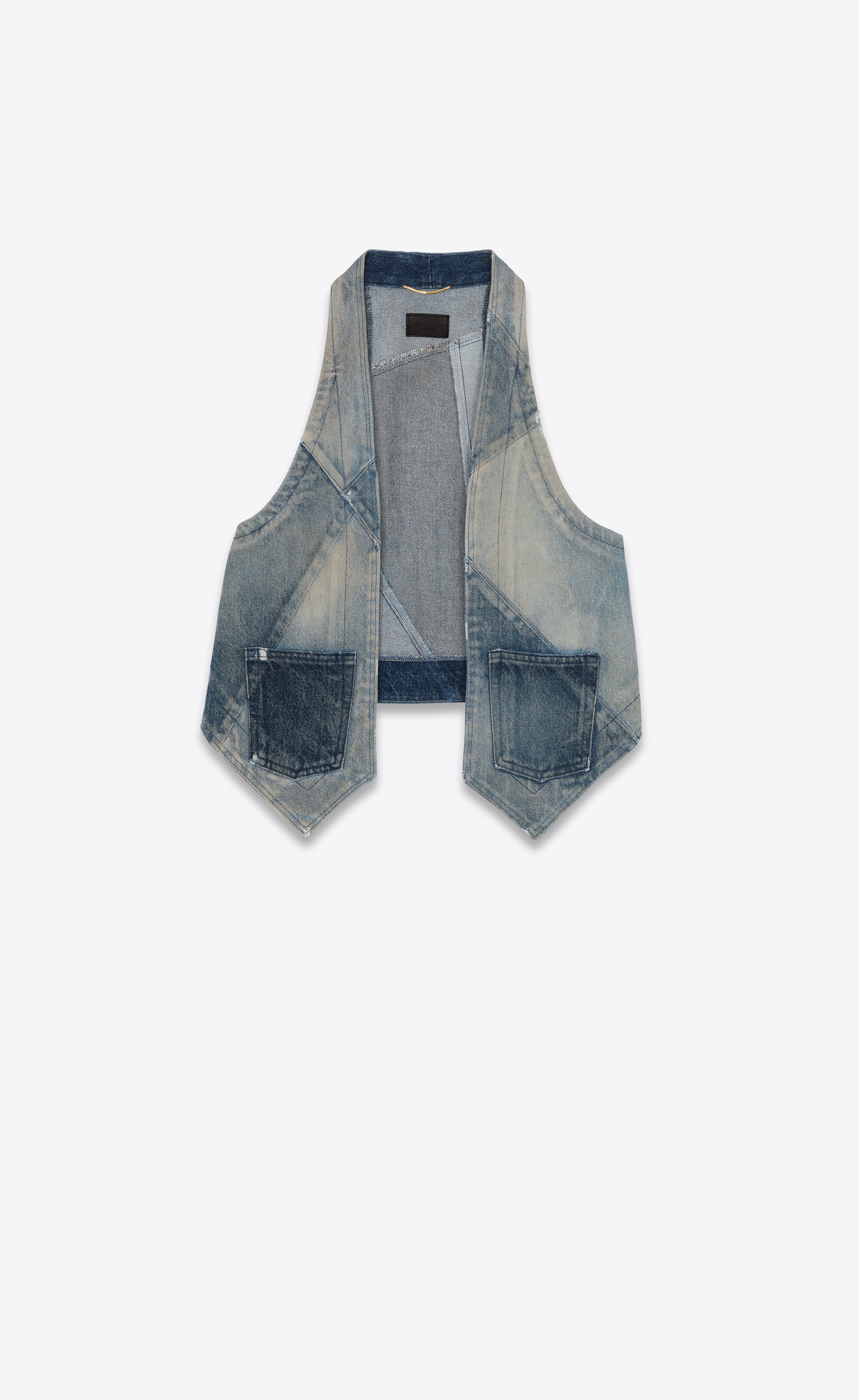 vest in 70's blue trash patchwork denim - 1